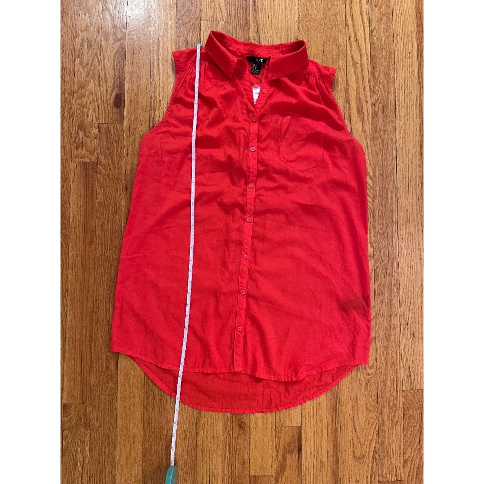 Forever 21 NWT Forever 21 Red Sleeveless Button-Down Tunic Blouse Size XL / US 12-14 / IT 48-50 - 4 Thumbnail