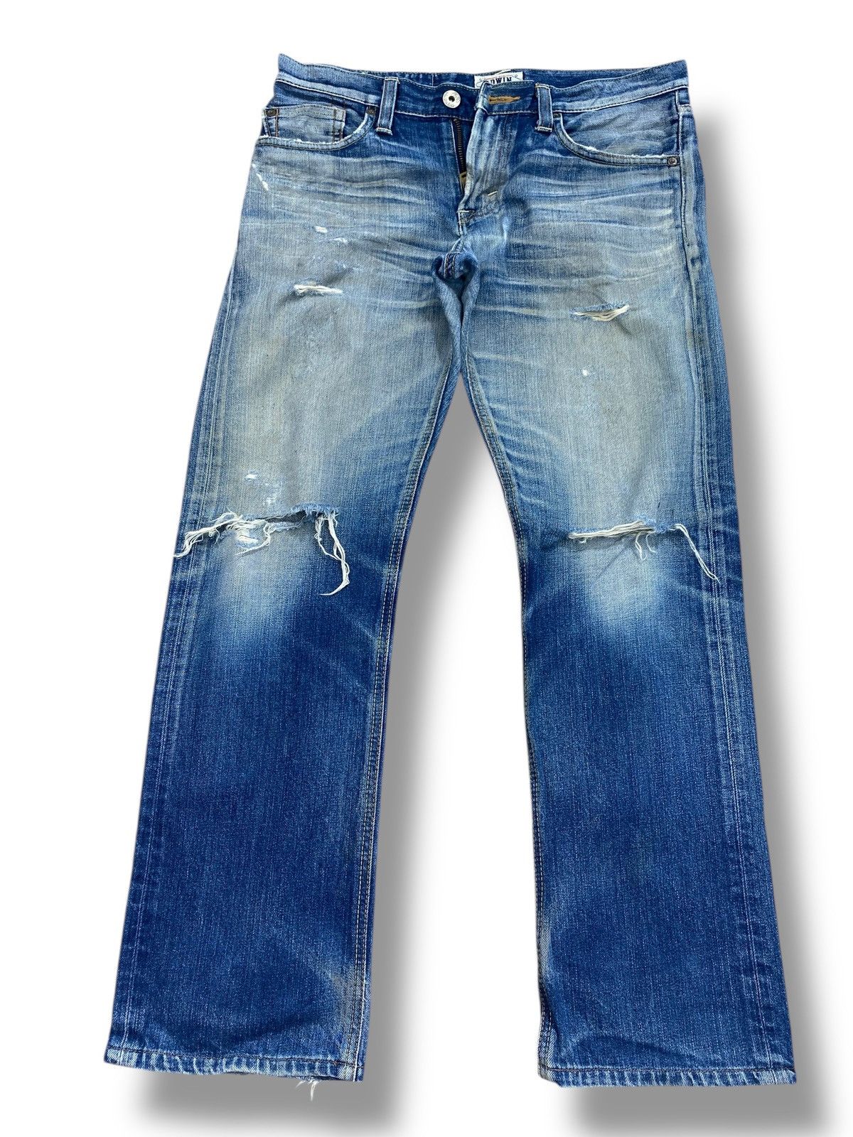 Edwin Edwin Whiskers Ripped Style Straight Cut Jeans Size US 32 / EU 48 - 1 Thumbnail