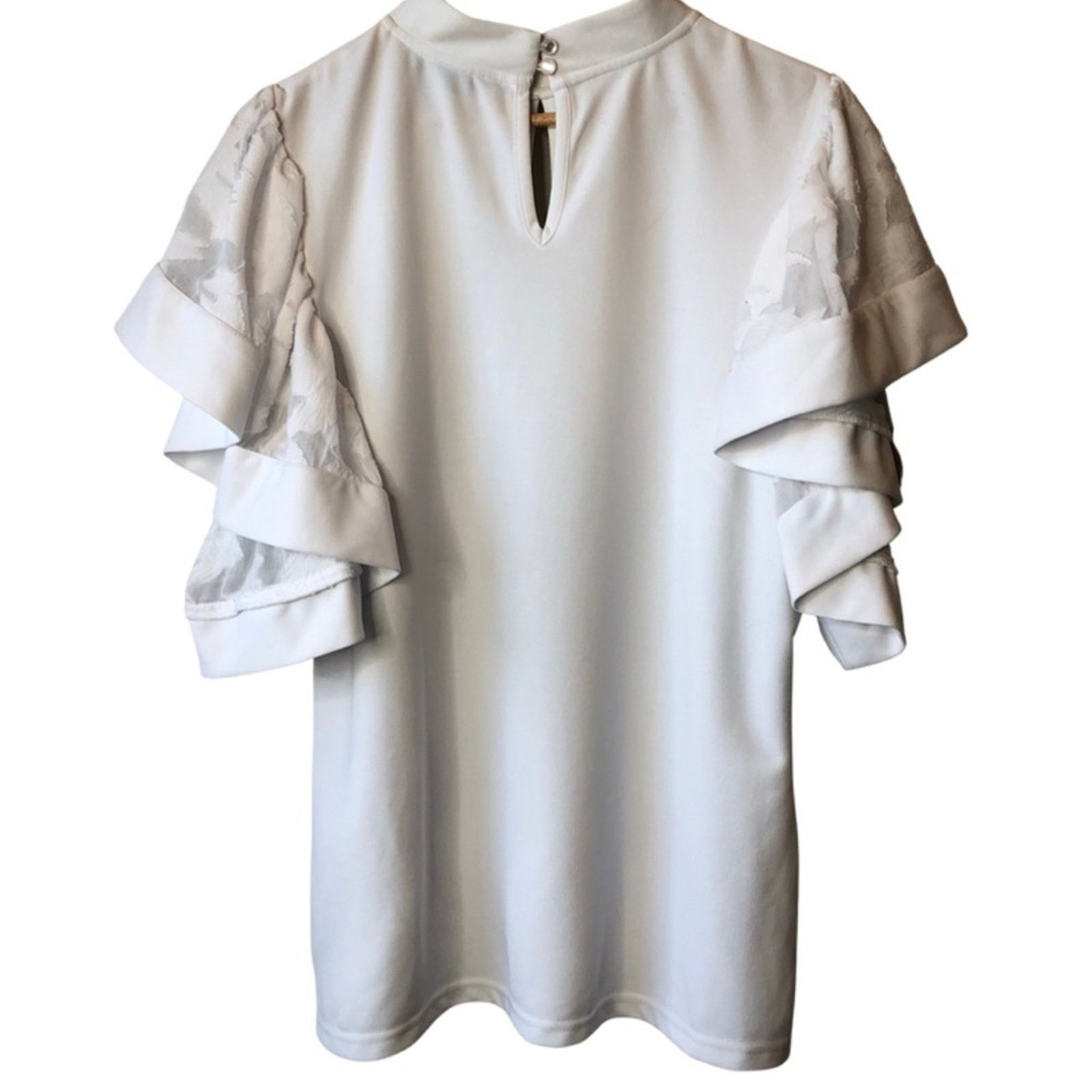 Other Ashley Stewart Ruffle Flutter Lace Sleeve White Blouse Size XXL / US 16-18 / IT 52-54 - 9 Thumbnail