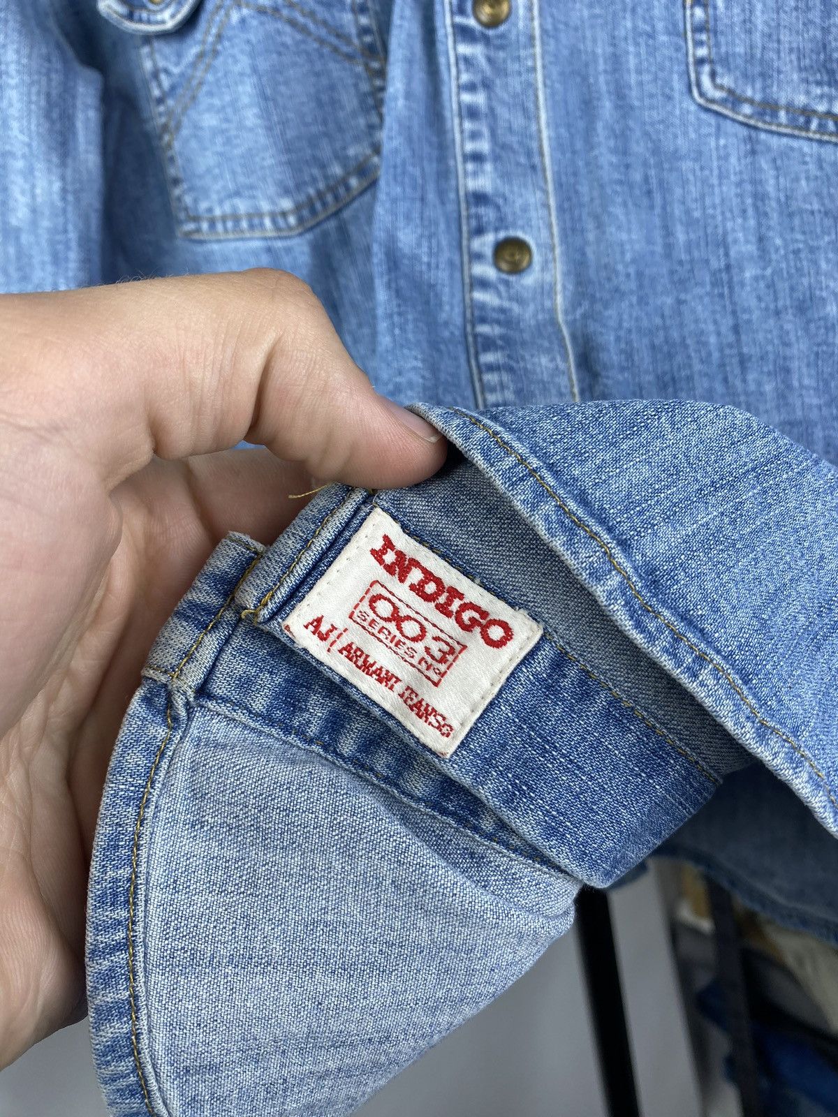 Designer × Giorgio Armani × Vintage 90s Giorgio Armani Jeans Blue Denim Indigo Rare Pocket Shirt Size L / US 10 / IT 46 - 6 Thumbnail