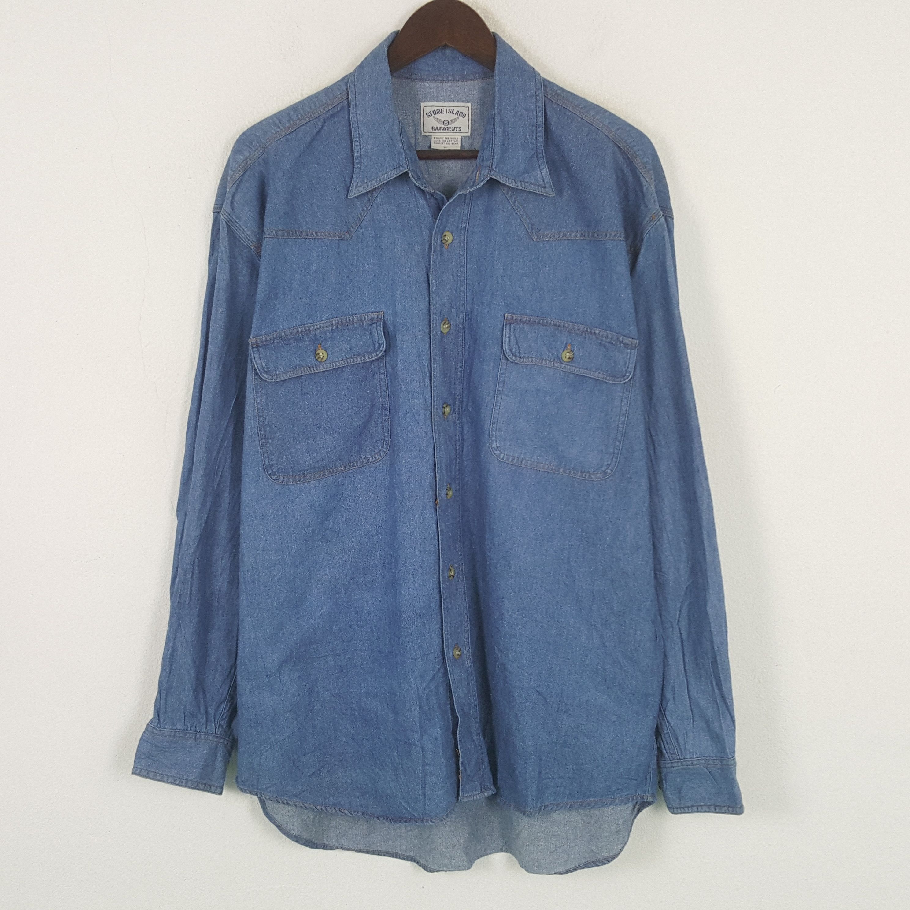 Stone Island Vintage Stone Island Garment Denim Button Up Shirt Size US M / EU 48-50 / 2 - 1 Thumbnail