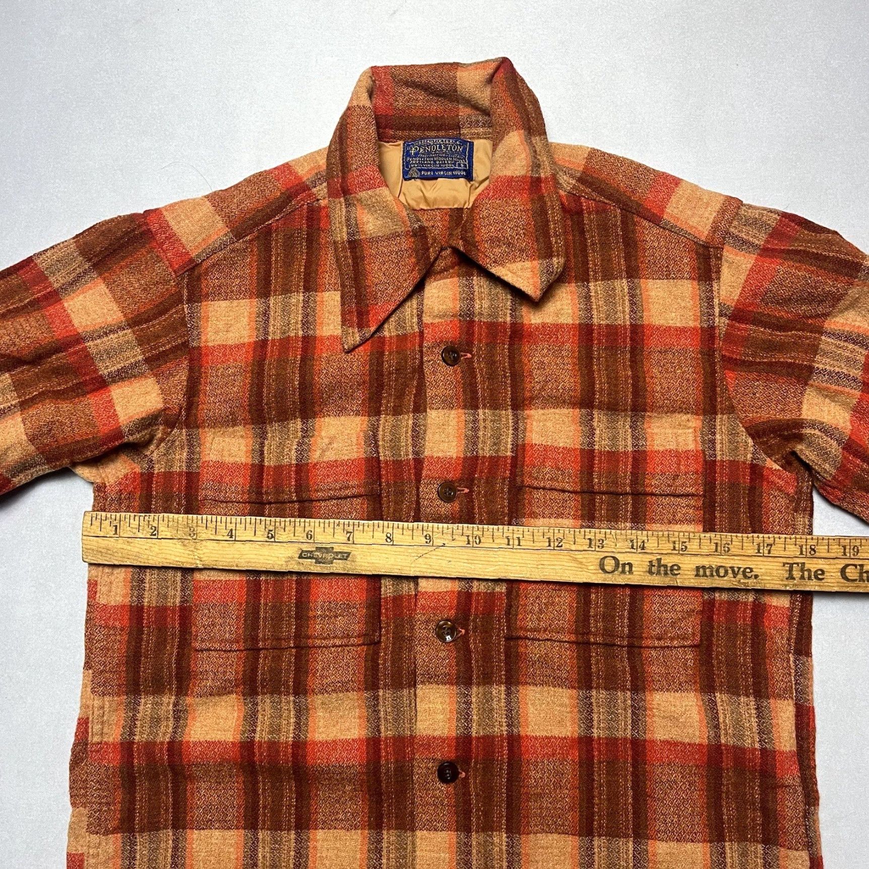 Pendleton VINTAGE Pendleton Shirt Shadow Plaid Wool Loop Collar 60s Orange S Mens Button-Up Size US S / EU 44-46 / 1 - 6 Thumbnail