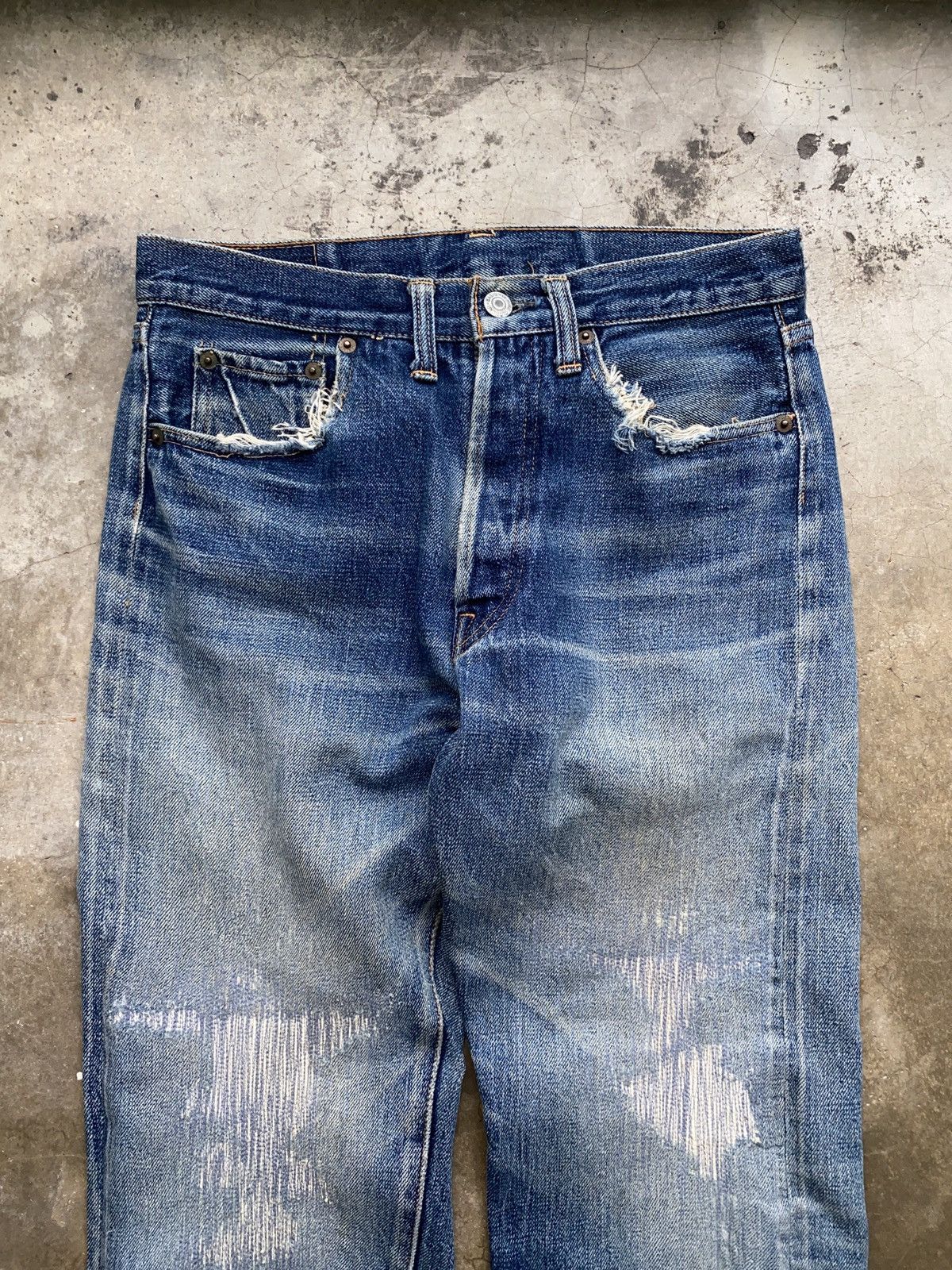 Denime × Japanese Brand × Vintage THRASHED vintage denime selvedge jeans Size US 28 / EU 44 - 4 Thumbnail