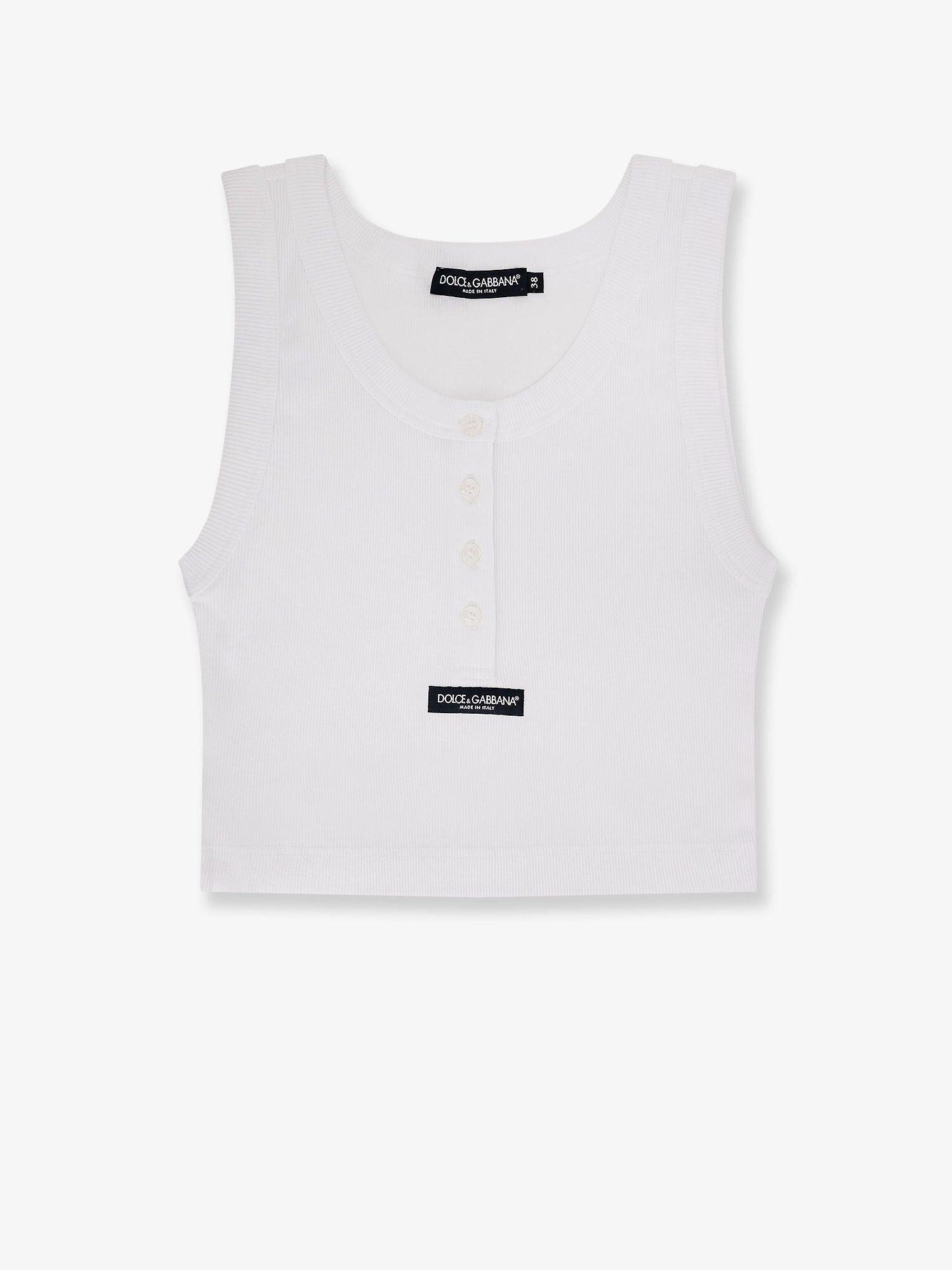 Dolce & Gabbana Ribbed Cotton Tank Top With Front Logo Patch Size XS / US 0-2 / IT 36-38 - 1 Thumbnail