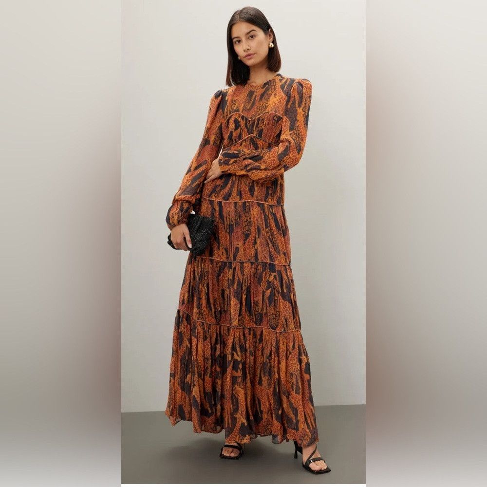 Farm Rio FARM Rio Women’s Small Orange and Black Long Sleeve Maxi Dr Size S / US 4 / IT 40 - 1 Thumbnail