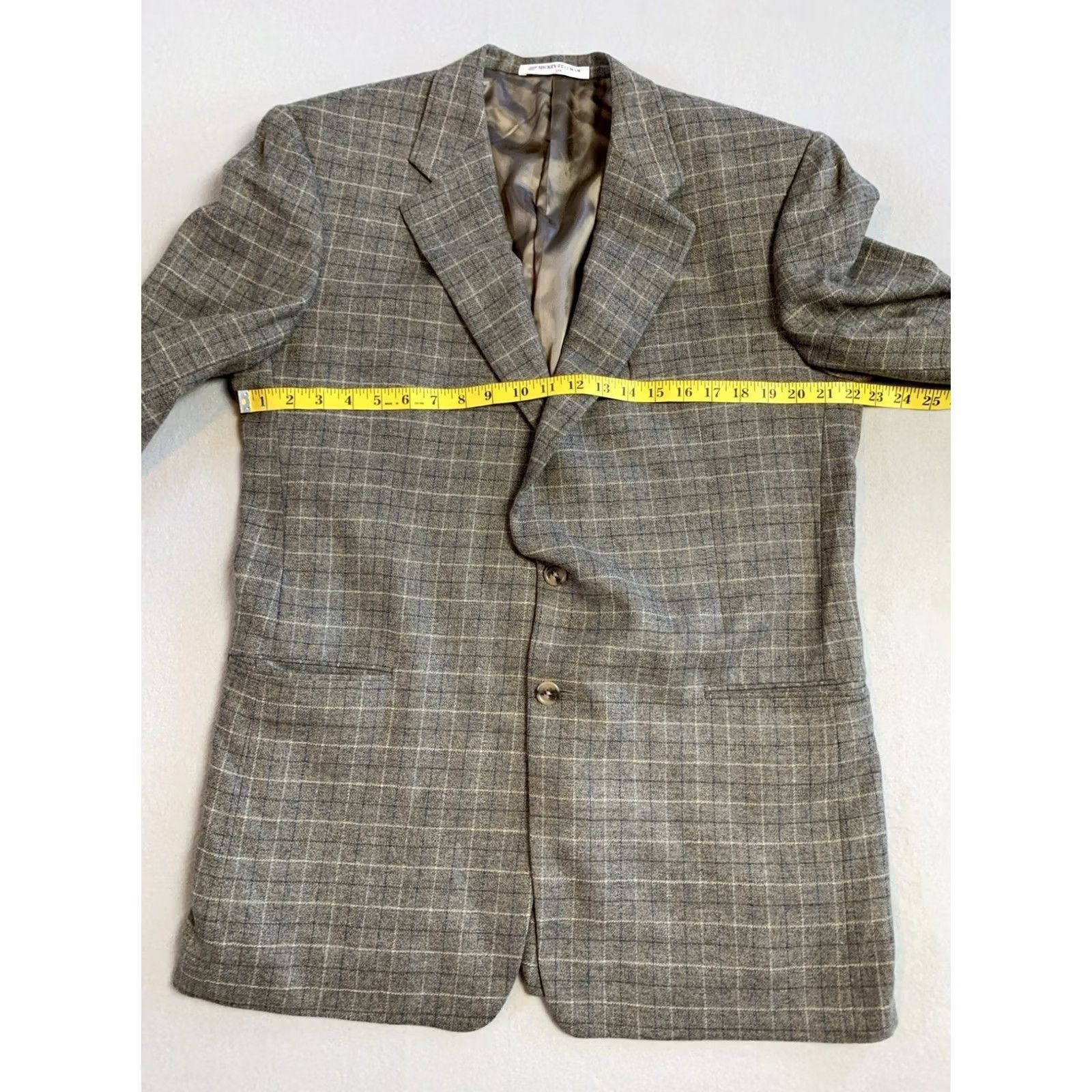 Vintage Hickey Freeman Blazer Mens 44L Plaid Grey Tweed Cashmere Wool 2-Button Single-Breasted Notch Lapel Jacket Coat || Mens Blazer Size 44R - 7 Thumbnail