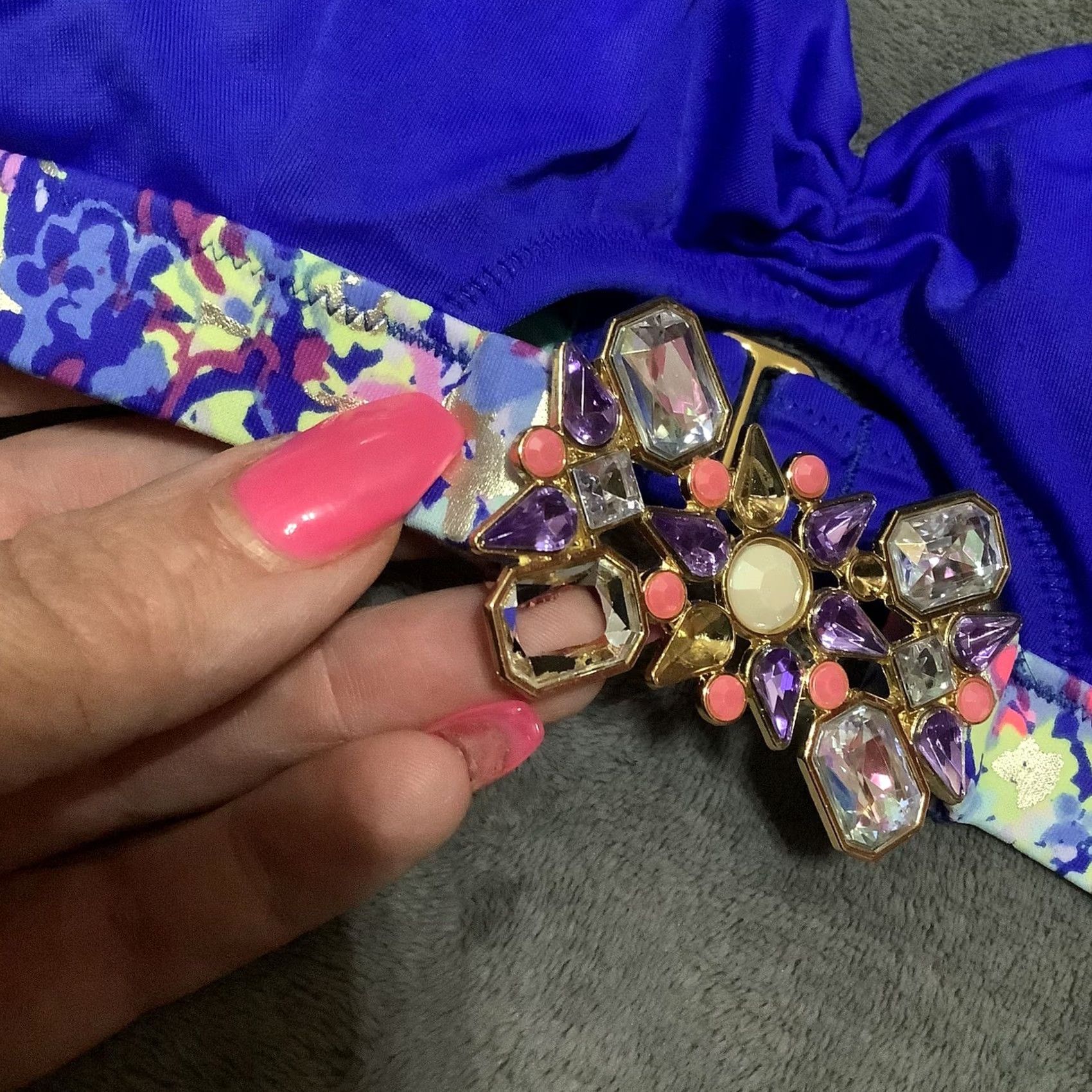 Victoria's Secret Victoria's Secret Bikini Top L Multicolor Halter Beaded Glitter Rhinestone Sequin Stone Floral Boho Aloha Beach Size ONE SIZE - 4 Thumbnail