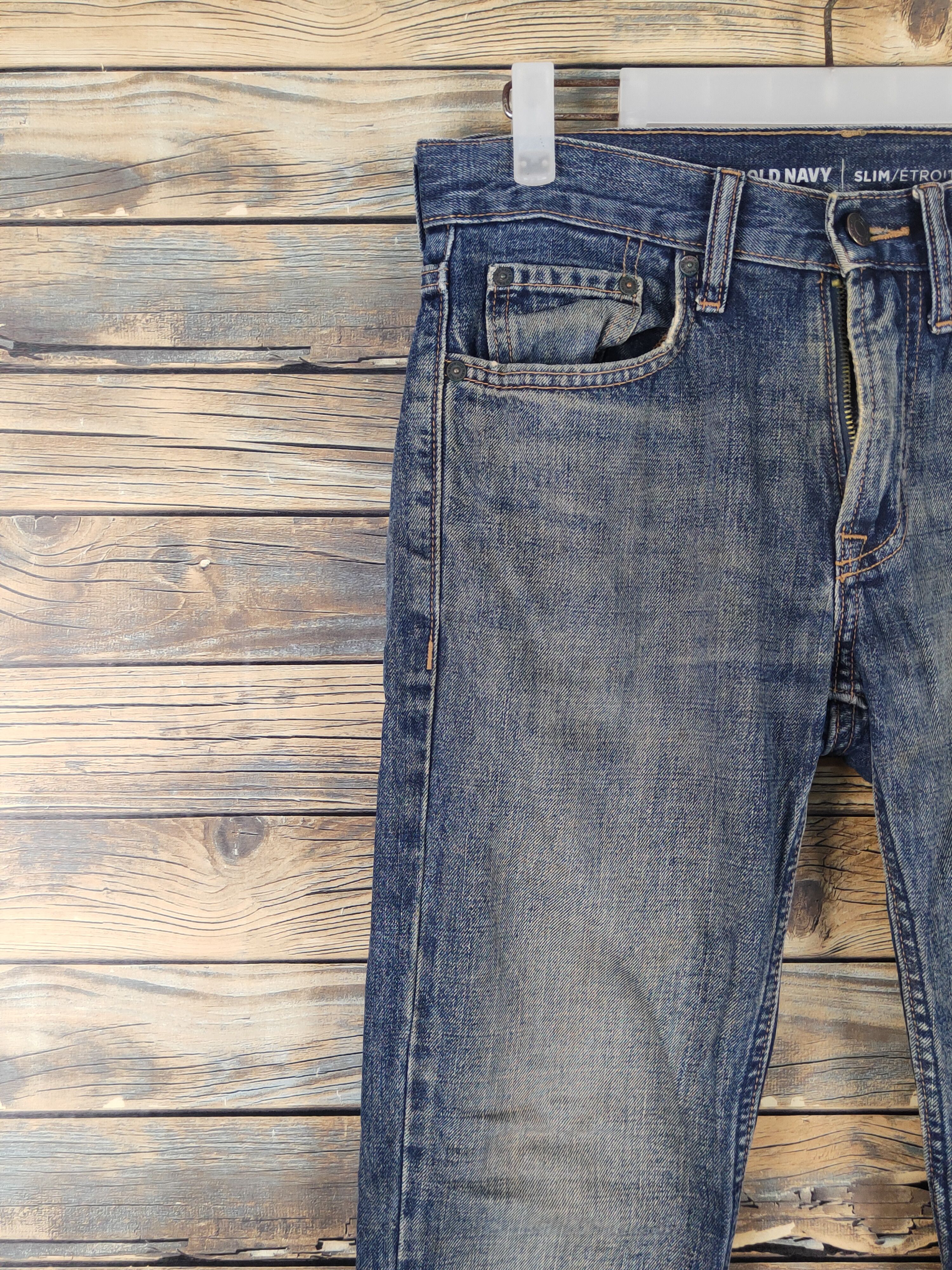 Vintage Old Navy Dark Blue Distressed Ripped denim Jeans #W1567 Size US 29 - 3 Thumbnail