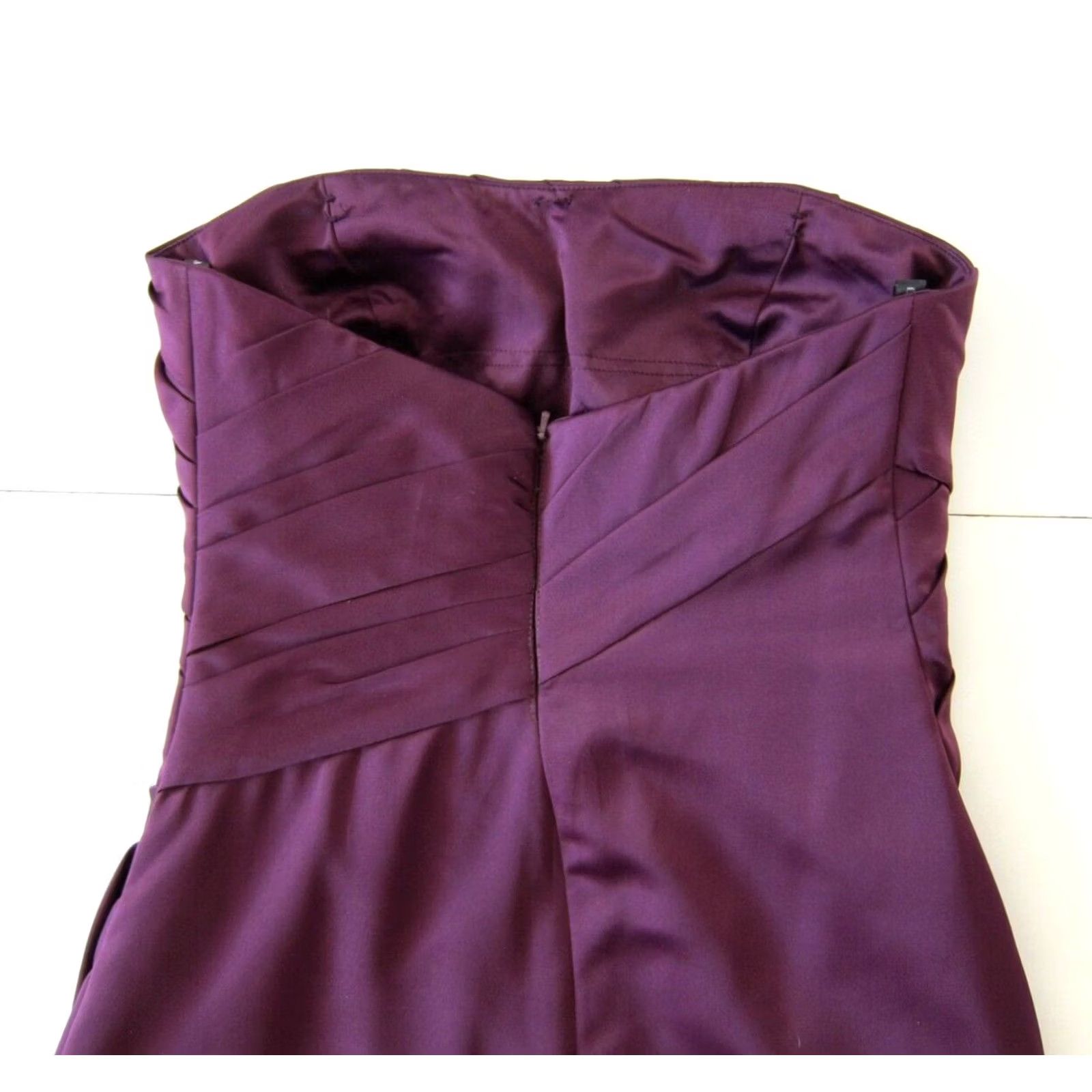 Vintage Bill Levkoff Eggplant Purple Ruched Strapless Midi Wedding Gown Dress 10 Size L / US 10 / IT 46 - 5 Thumbnail