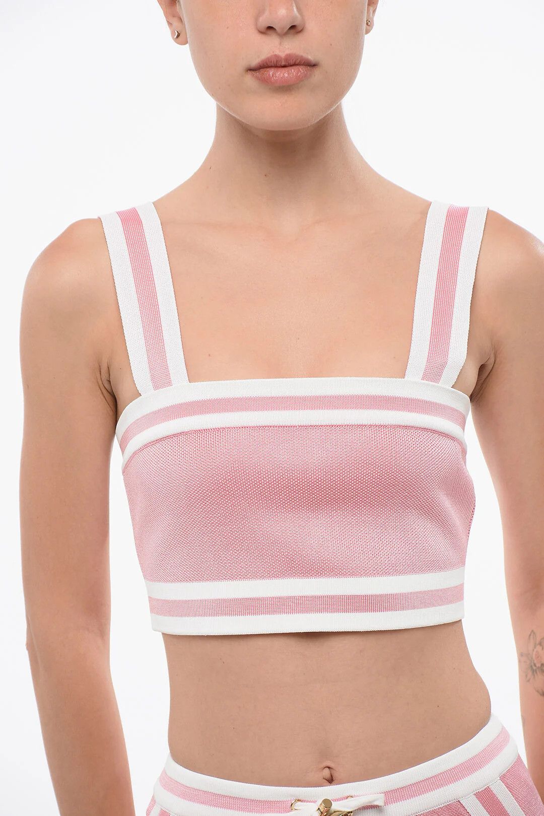 Balmain og1mm0326 Knit Crop Top in Pink Size S / US 4 / IT 40 - 3 Thumbnail