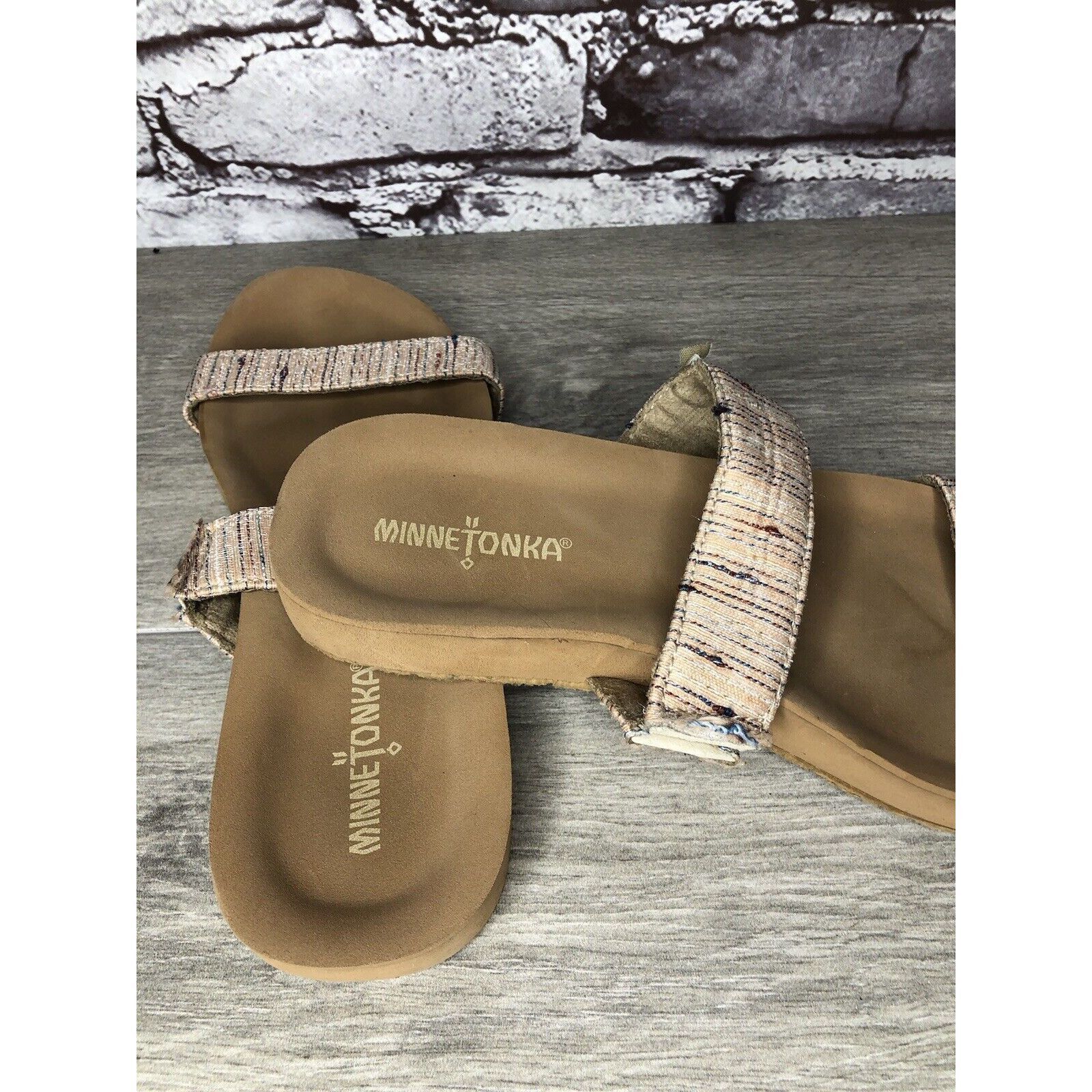 Minnetonka Minnetonka 532288 Pink Fabric Striped Casual Slides Sandals Size US 7 / IT 37 - 20 Thumbnail