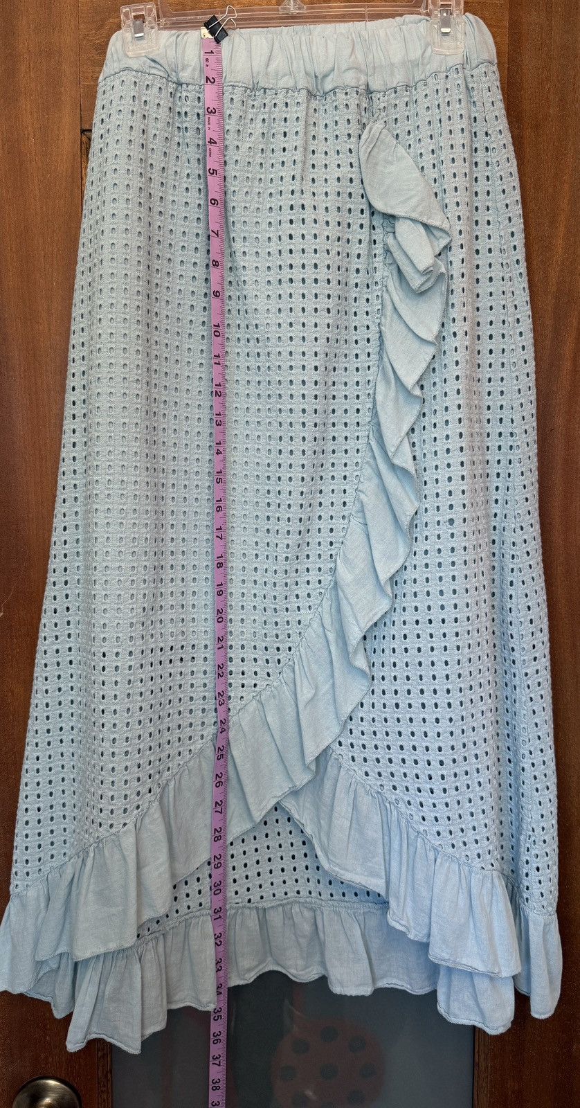 Other Valentina Naldi Light Blu Eyelet Ruffle Faux Wrap Long Skirt Size 27" / US 4 / IT 40 - 8 Thumbnail