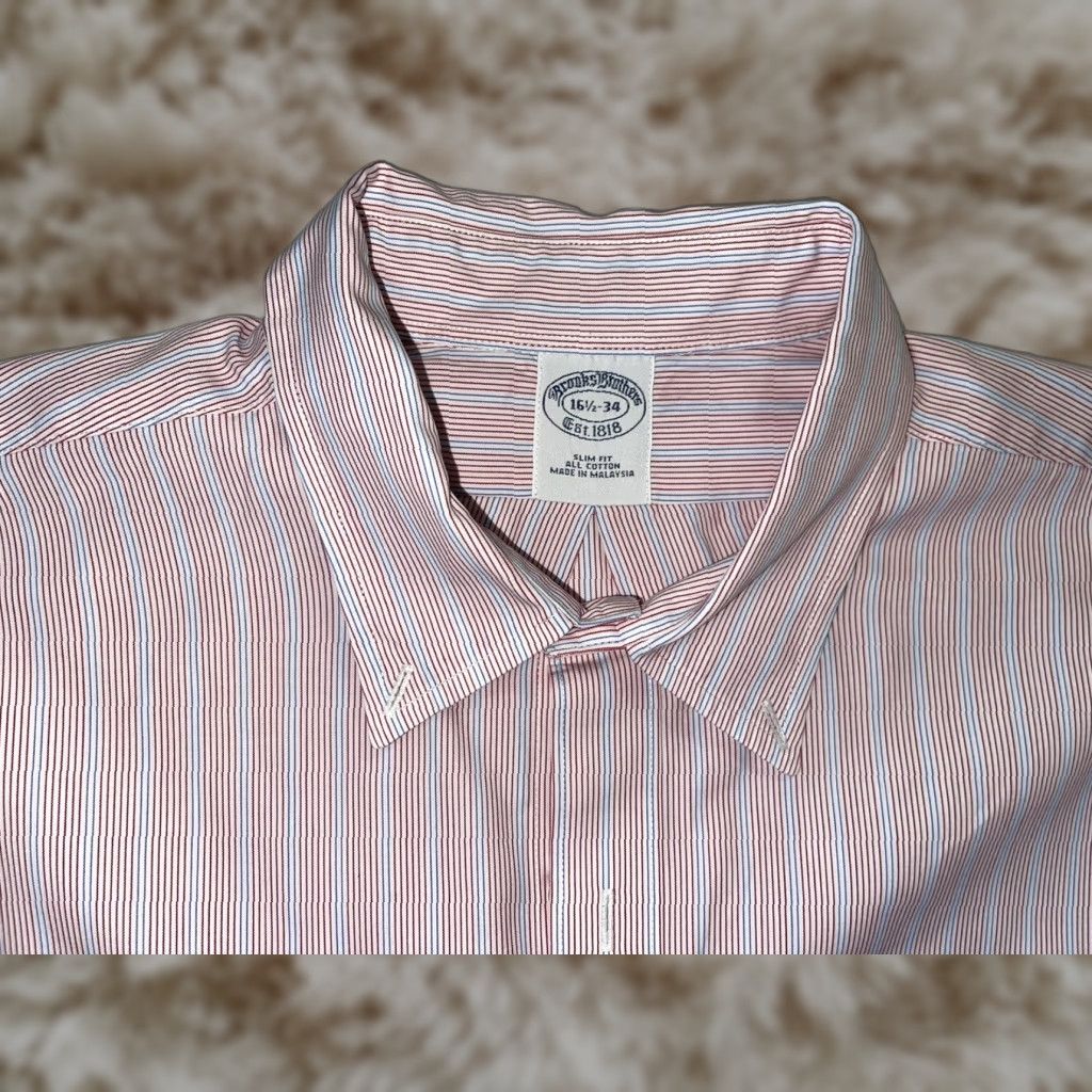 Brooks Brothers VINTAGE Brooks Brothers Men's Dress Shirt Long Sleeve Slim  Fit Button Down 16.5-34 Striped Red Blue EUC | Grailed