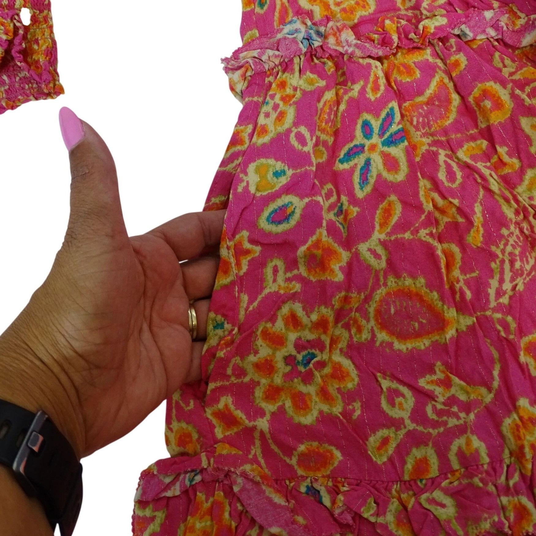 Other Pink Floral Tiered Babydoll Peasant Mini Dress Size M Size M / US 6-8 / IT 42-44 - 5 Thumbnail