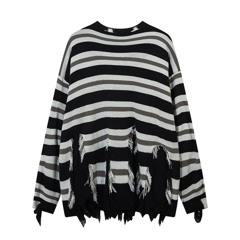 Vintage Men's loose raw edge star striped crew neck sweater Size US M / EU 48-50 / 2 - 2 Thumbnail