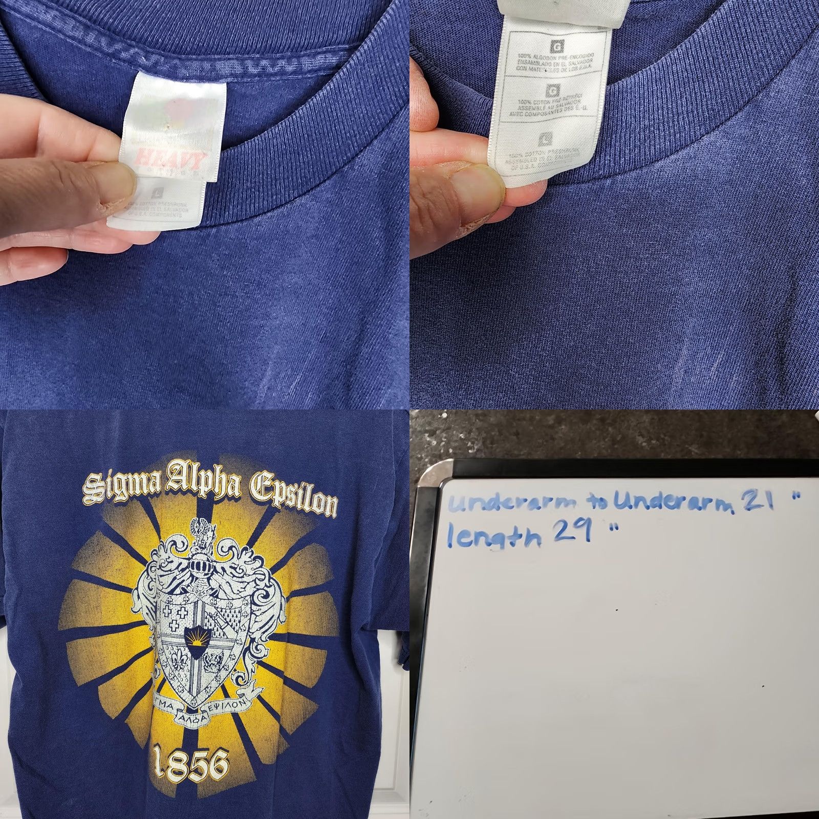 Gildan VINTAGE Gildan Shirt Mens L Blue Sigma Alpha Epsilon Crest 1856 Fraternity Tee Size US L / EU 52-54 / 3 - 8 Thumbnail