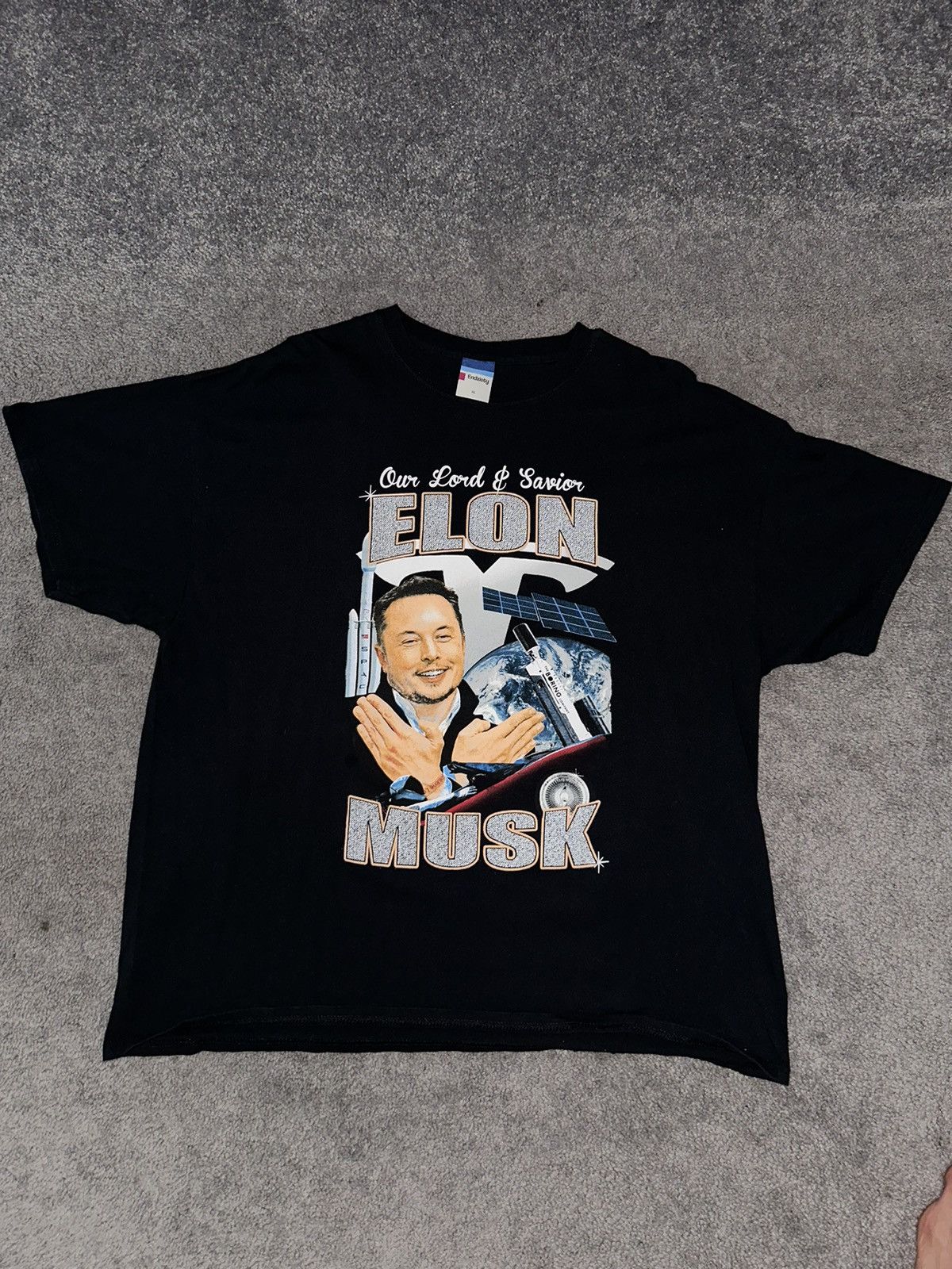 image of Tesla Endxiety Elon Musk “Lord & Savior” Tee Size XL in Black, Men's