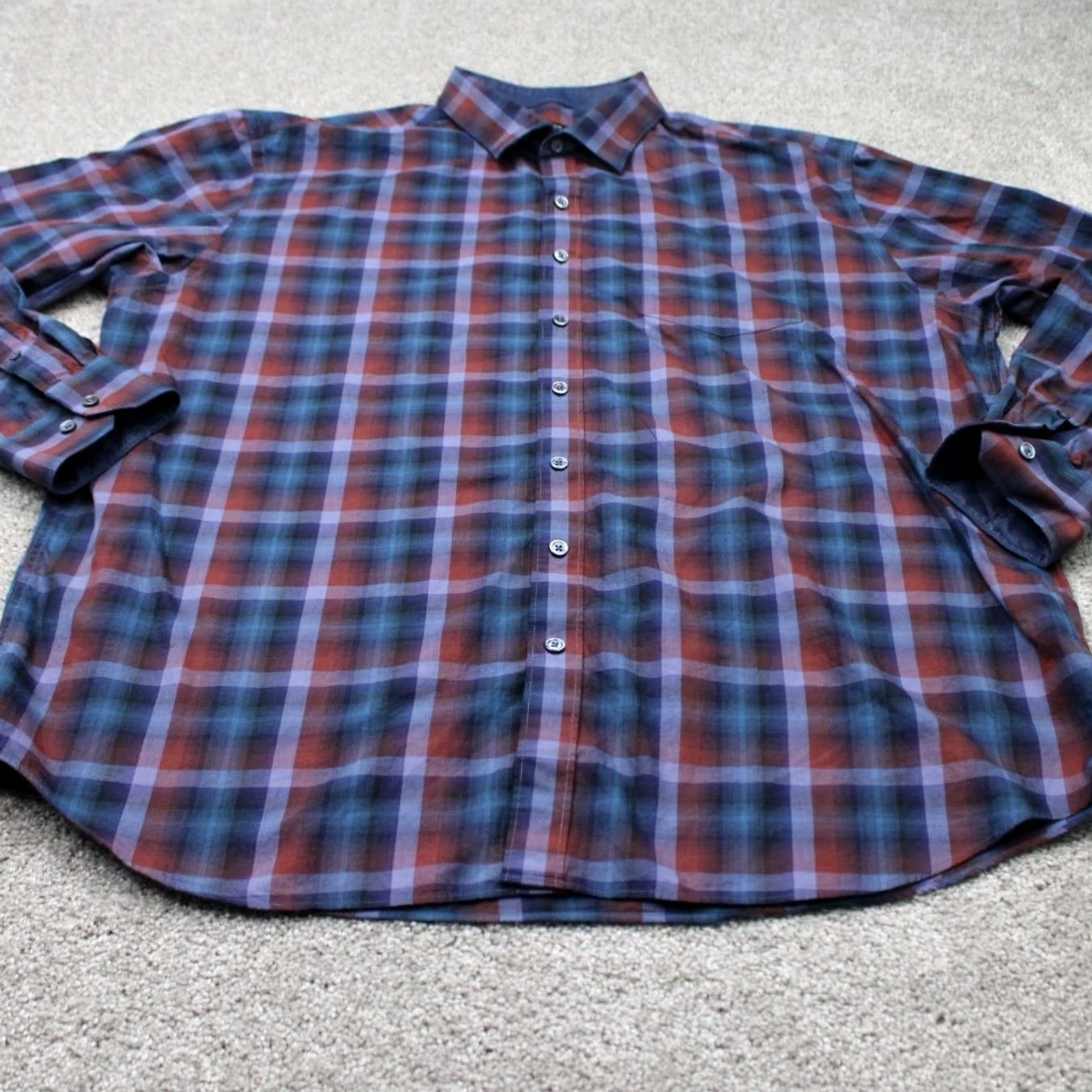 BUGATCHI Bugatchi Uomo Shirt Mens 3XL XXXL Blue Red Classic Fit 100% Cotton Long Sleeve Button-Up Shirt Size US XXL / EU 58 / 5 - 3 Thumbnail