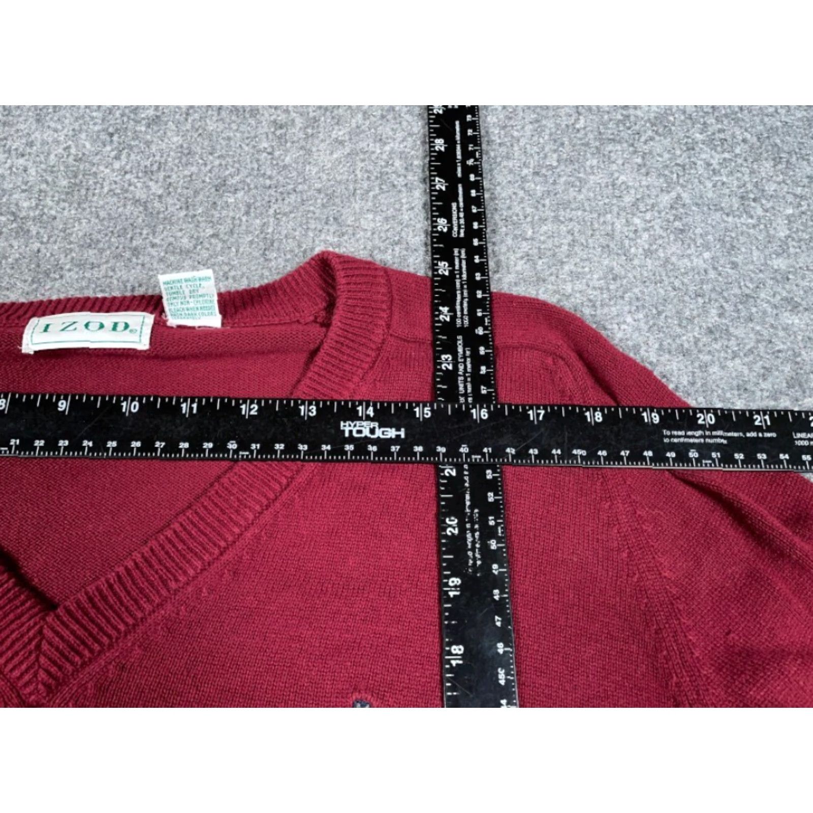 Izod VINTAGE 90s IZOD V-Neck Sweater Adult Large Dark Red Cotton Pullover Knit Mens Size US L / EU 52-54 / 3 - 5 Thumbnail
