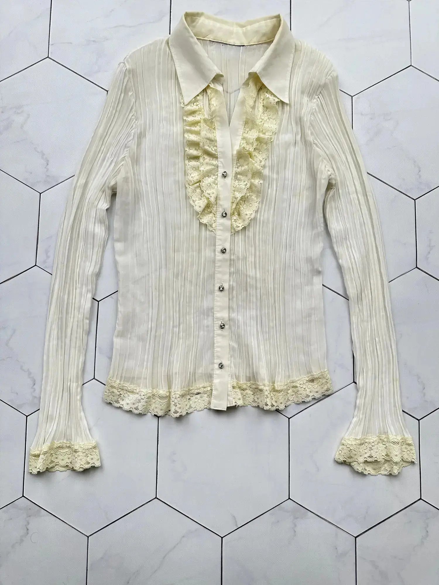 Japanese Brand Vintage Mesh Plisse Blouse (B534)E2 Size S / US 4 / IT 40 - 2 Thumbnail
