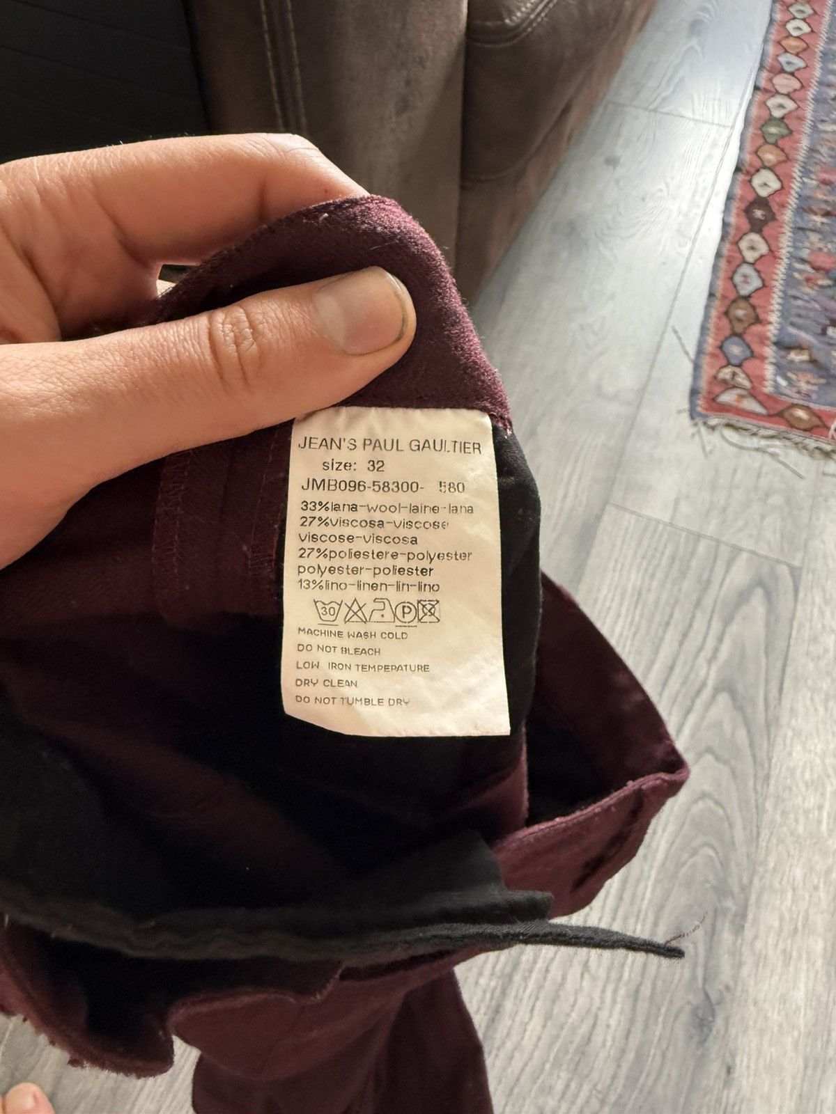 Jean Paul Gaultier Burgundy Wool Blend Pants with Zippers Size US 32 / EU 48 - 12 Thumbnail
