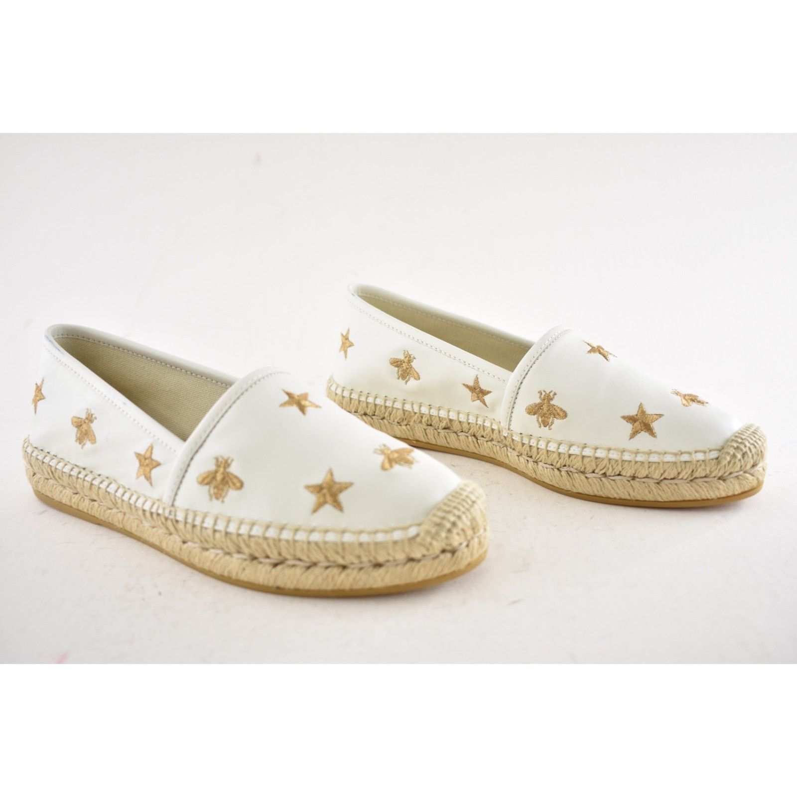 Gucci Gucci Pilar White Leather Gold Bee Star Embroidered Logo Size US 7 / IT 37 - 3 Thumbnail