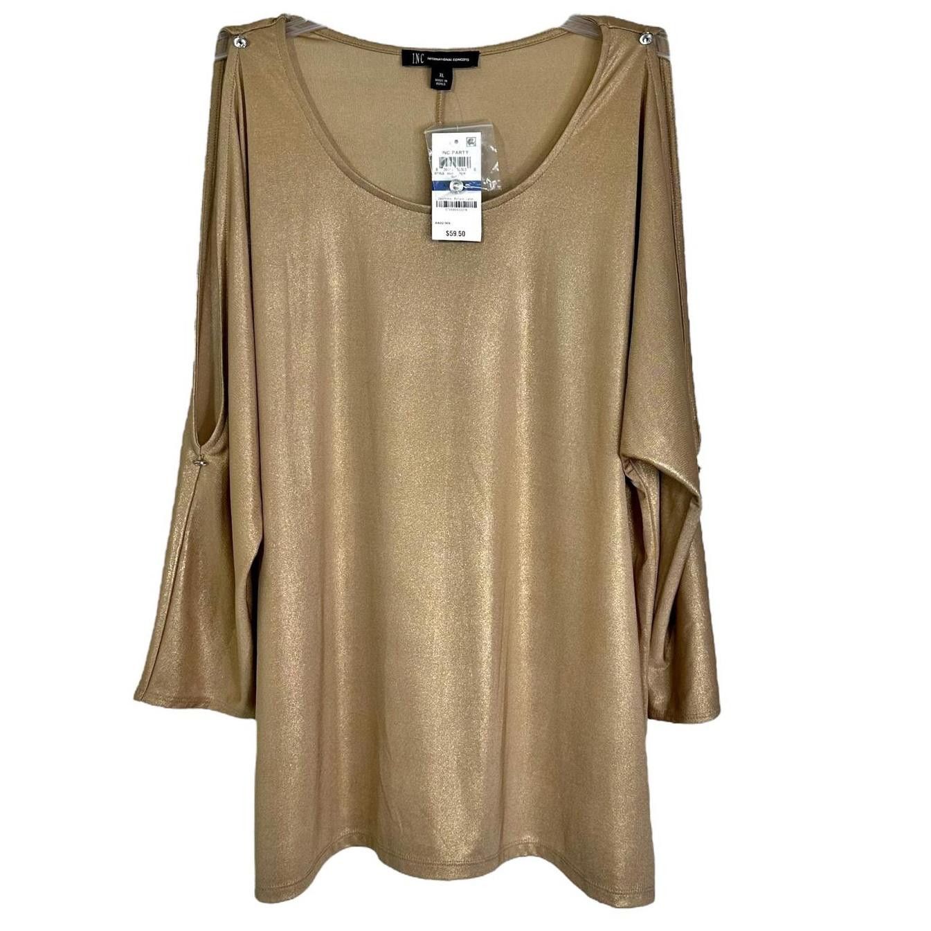 I.N.C NWT INC Int'l Concepts Cold Shoulder Top Gold Women XL Size XL / US 12-14 / IT 48-50 - 1 Thumbnail
