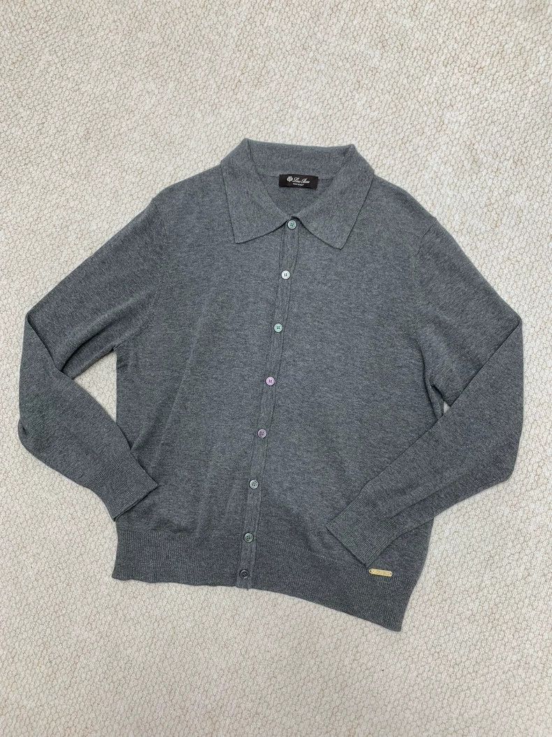 Loro Piana LORO PIANA Gray full open front cotton turned collar knit Size US M / EU 48-50 / 2 - 8 Thumbnail