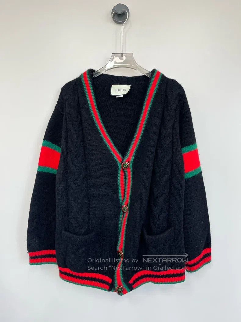 Gucci Gucci Black, red and green striped classic knitted cardiga Size M / US 6-8 / IT 42-44 - 1 Thumbnail