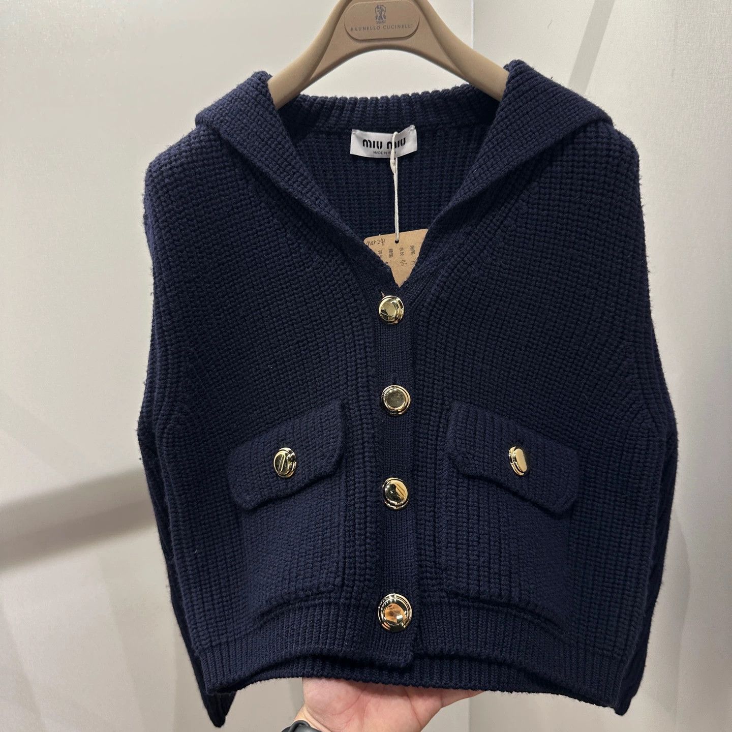 Miu Miu MIU MIU mar241 logo gold button navy collar knit top 38 Size XS / US 0-2 / IT 36-38 - 6 Thumbnail
