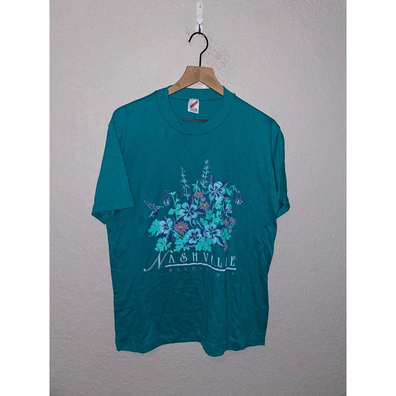 Jerzees Vintage Nashville Flower Shirt Wildflowers Teal Tee 90s L Size US L / EU 52-54 / 3 - 1 Thumbnail