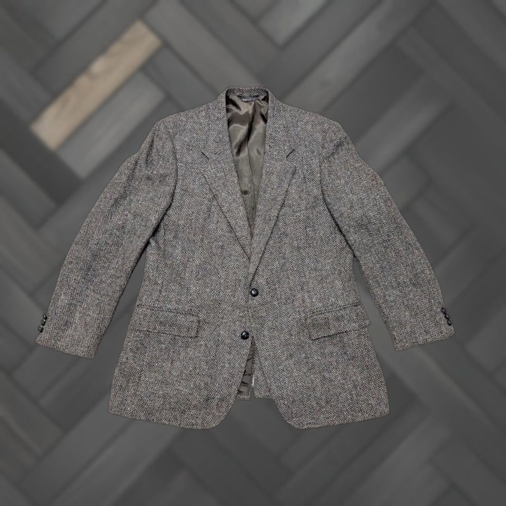 Levi's VINTAGE Levi's Tweed Blazer Mens 44L Gray Herringbone Wool Tweed Two-Button Notch Single-Vented Long Sportscoat US Made Size 44R - 1 Thumbnail