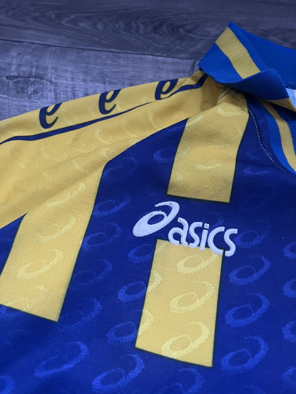 Asics Vintage Asics Monogram Longsleeve Jersey Yellow/Blue Size US XL / EU 56 / 4 - 6 Thumbnail