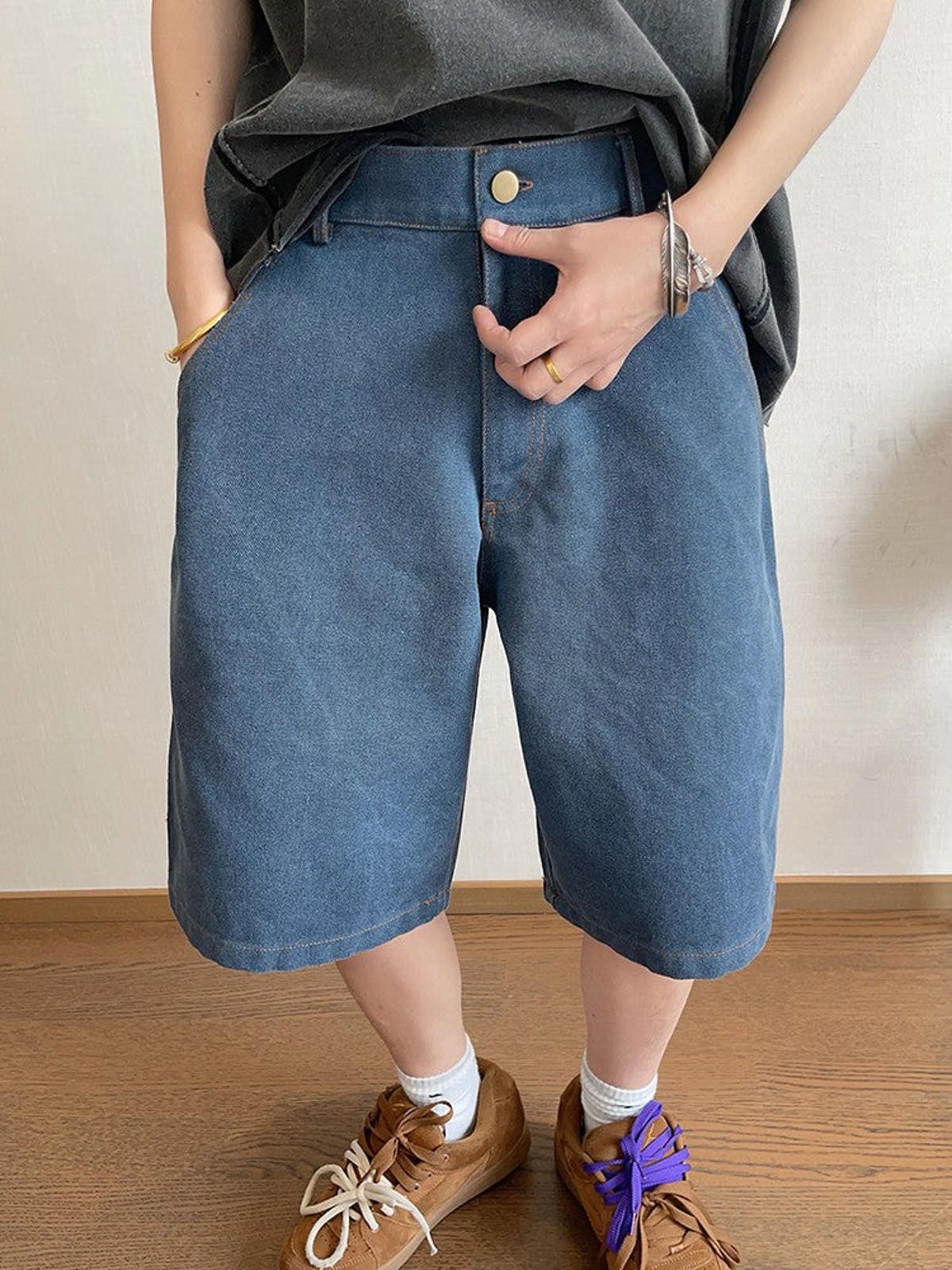 Jean × Vintage Baggy Wide Leg Pearl Rivet Heavy Denim Blue Shorts / Jorts Size US 32 / EU 48 - 6 Thumbnail