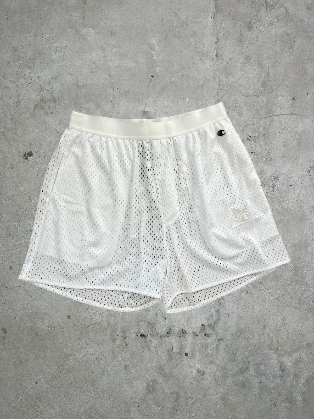 image of Rick Owens Champion Mesh Shorts in White, Men's (Size 30)