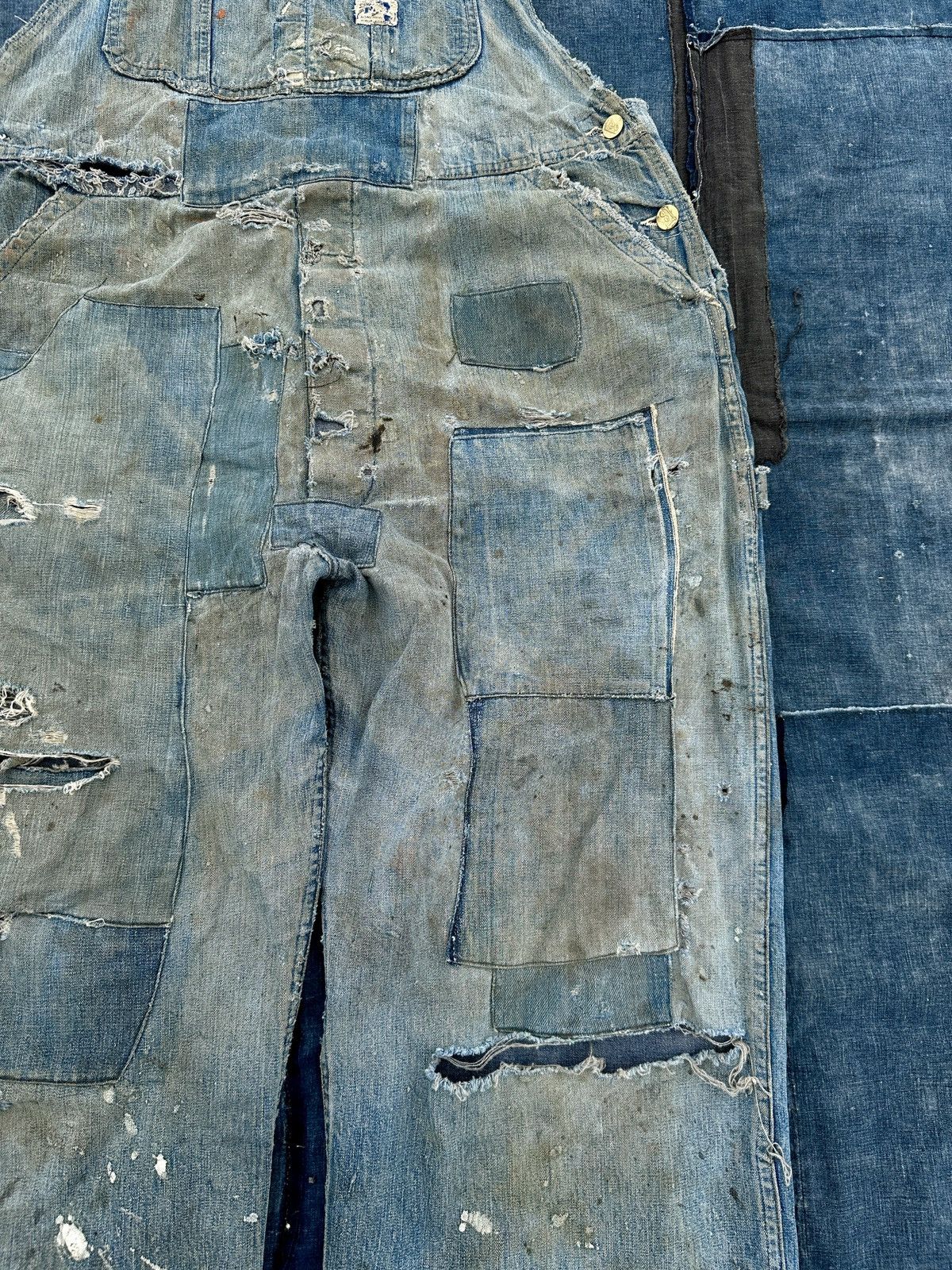 Lee 40s Trashed Union Sanforized Jelt Denim patchwork farmer bib Size US 38 / EU 54 - 4 Thumbnail