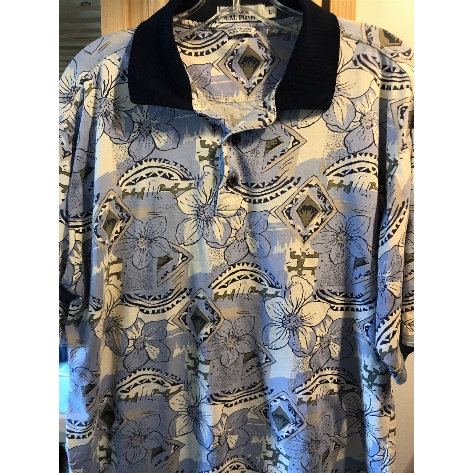 Other A.M. Player Vintage Mens L Blue Floral SS Cotton Polo Shirt Size US L / EU 52-54 / 3 - 3 Thumbnail