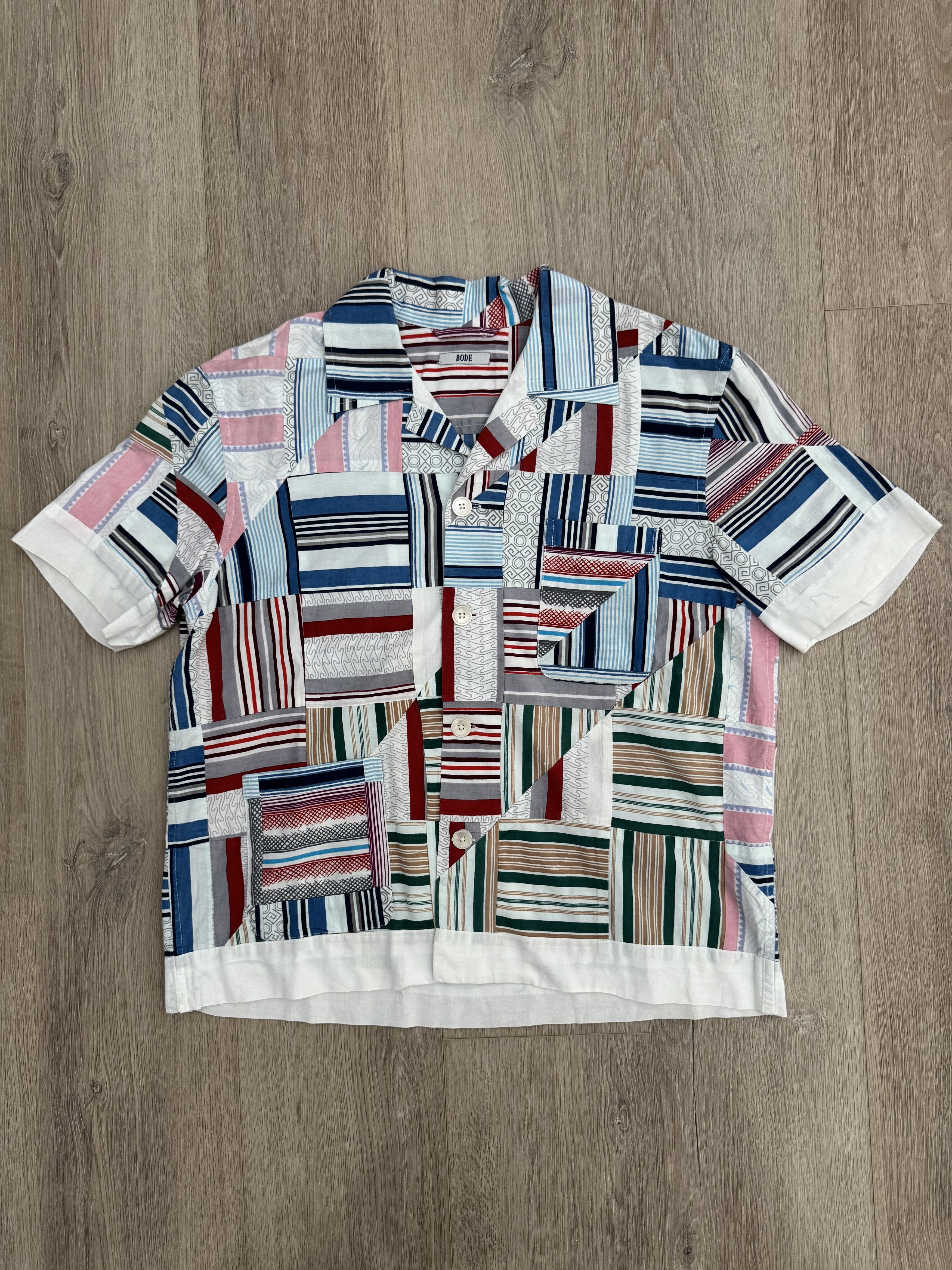 Bode Bode Patchwork Oxford Short Sleeve Button Shirt Size US S / EU 44-46 / 1 - 1 Thumbnail