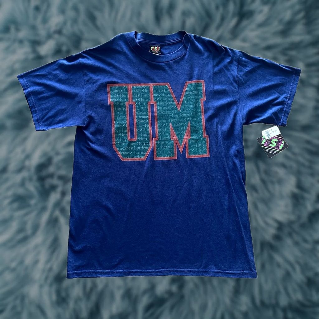 Vintage VINTAGE UNIVERSITY OF MIAMI HURRICANES T-Shirt Sz XL Navy New Deadstock 90s NWT Size US XL / EU 56 / 4 - 1 Thumbnail