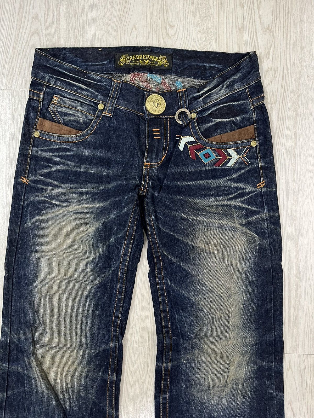 CRAZY🤯 Flare Red Pepper Embroided Trible Style Jeans