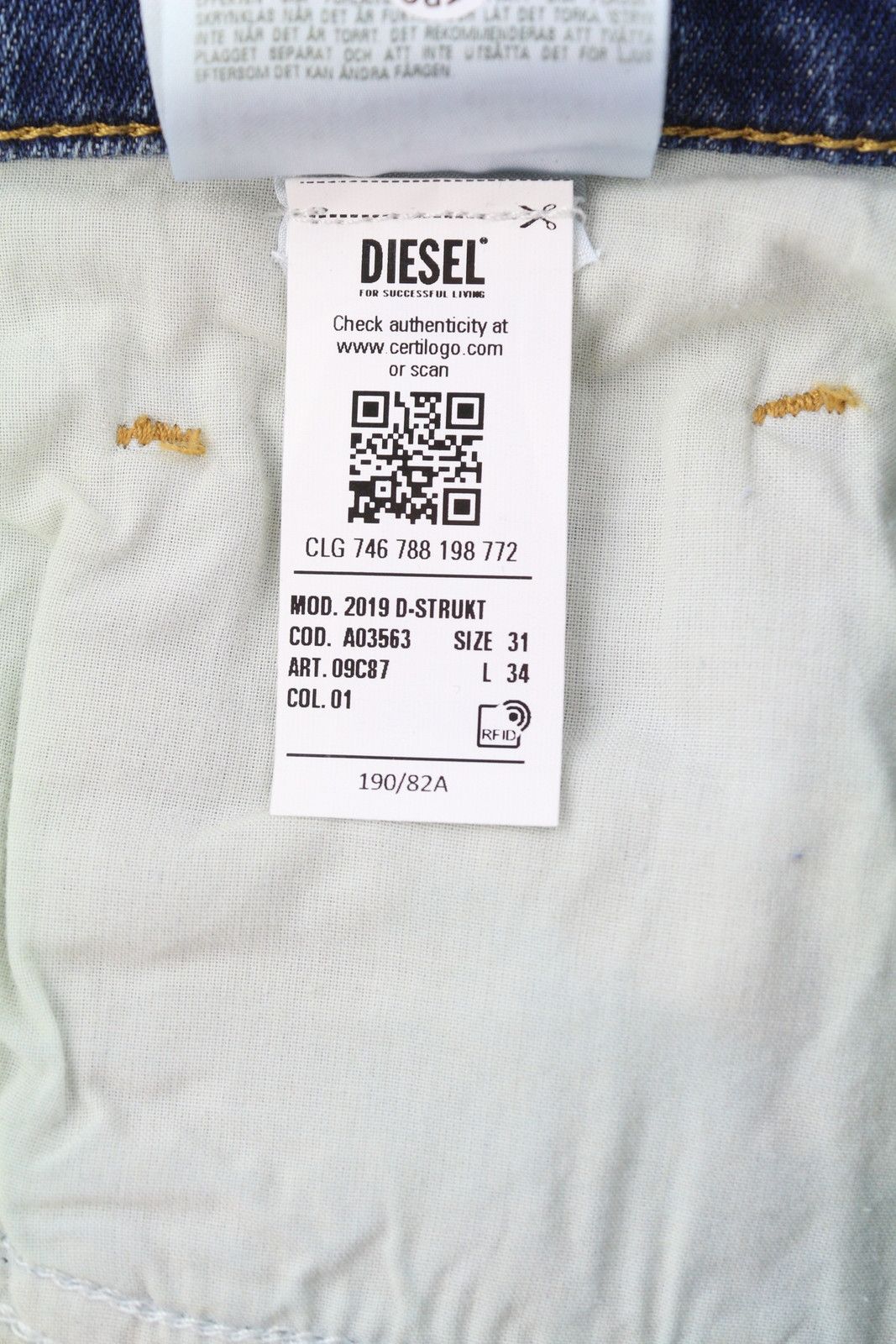 Diesel 2019 D-STRUKT 09C87 W31/L34 Blue Distress Slim 85414 Size US 31 - 12 Thumbnail