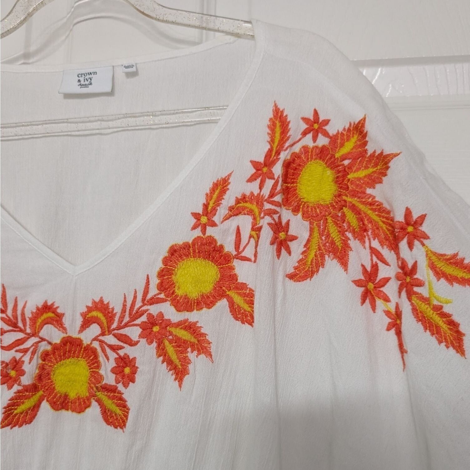 Designer Crown & Ivy Beach Embroidered Shirt Womens Petite Size XL Size XL / US 12-14 / IT 48-50 - 3 Thumbnail