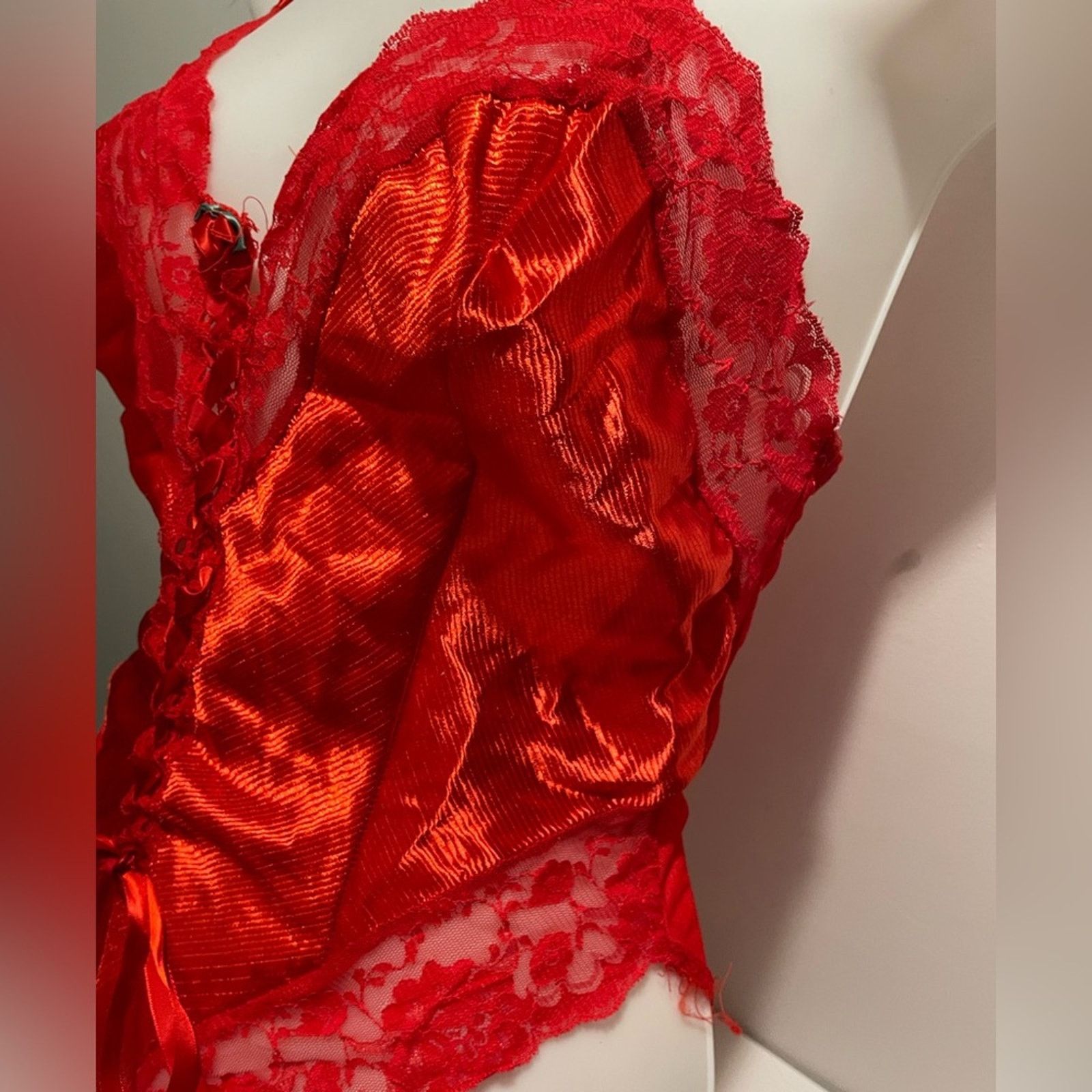 Vintage Shirley of Hollywood Vintage Women's Medium Red Lace Teddy Size ONE SIZE - 3 Thumbnail
