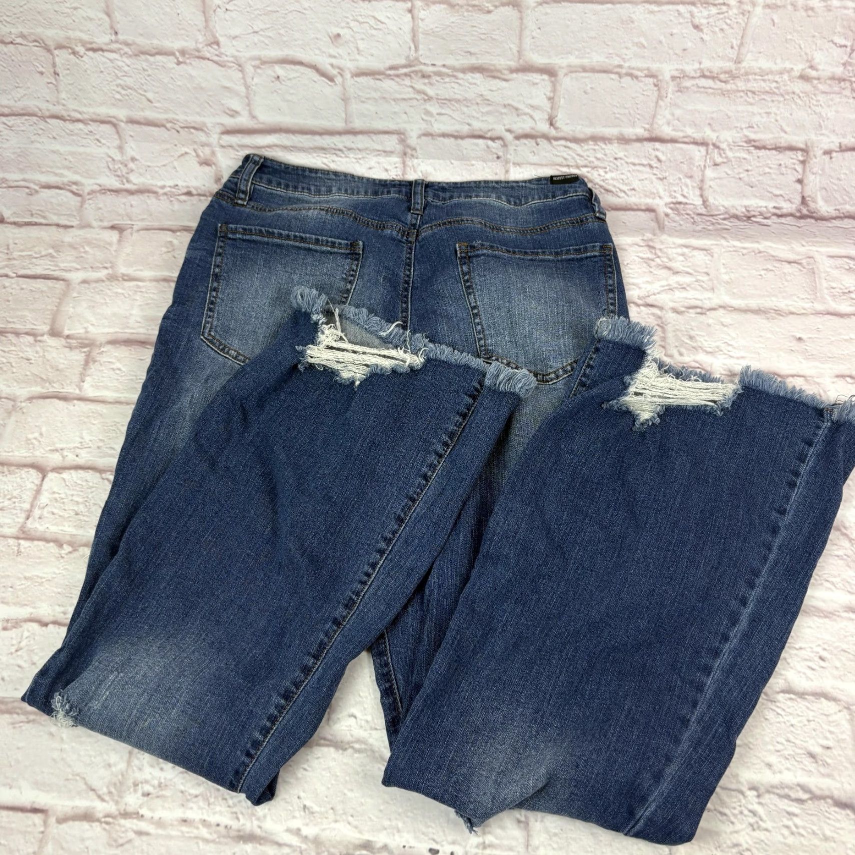 Almost Famous Almost Famous Jeans Womens 13 Medium Wash Blue Distressed Flare Raw Hem 30x30 Size 30" / US 8 / IT 44 - 3 Thumbnail