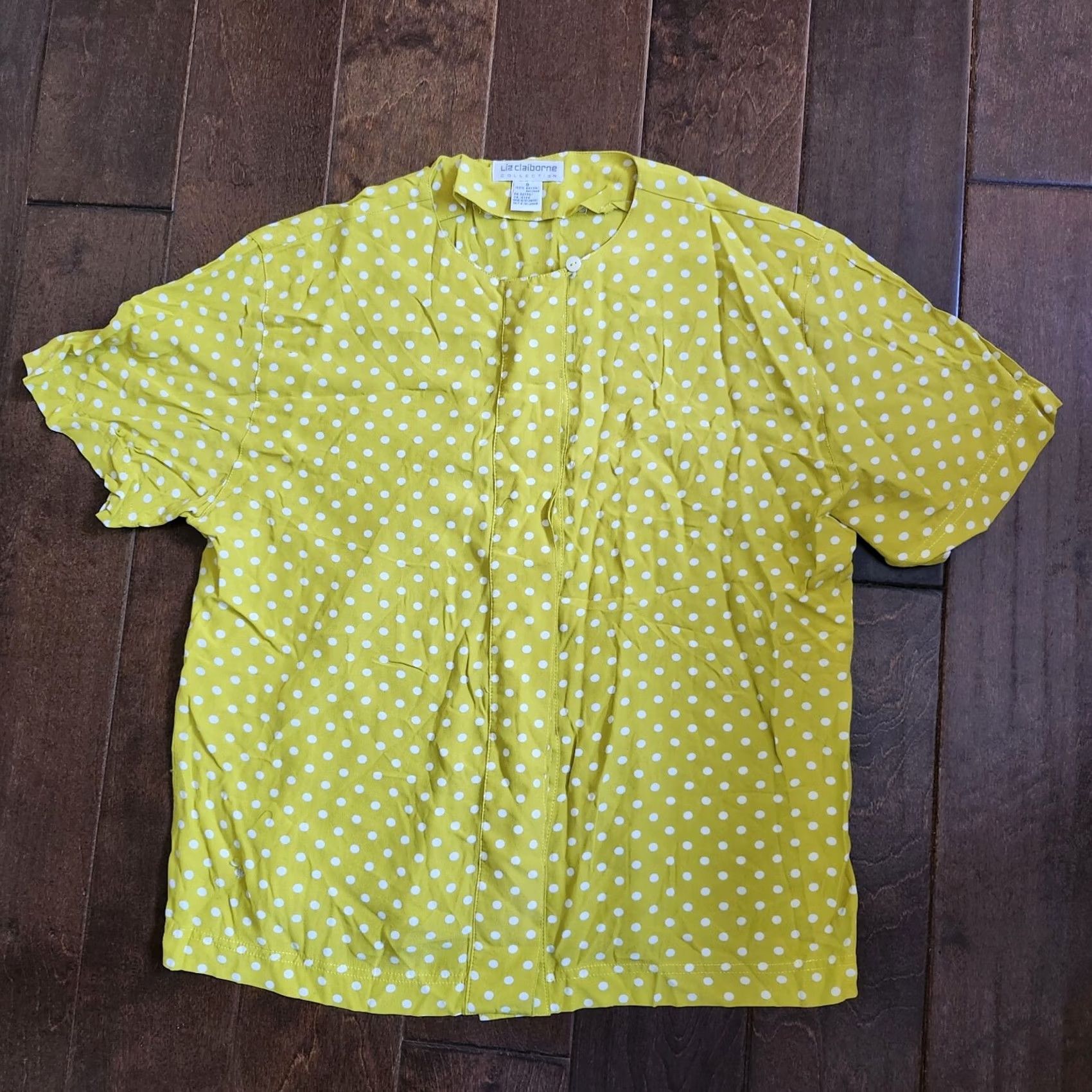 Liz Claiborne Liz Claiborne Collection Blouse Women's Short Sleeve Yellow Polka Dot Pullover Size 8 Quiet Colorful Casual Travel Spring Summer Fall Regular Womens Size M / US 6-8 / IT 42-44 - 2 Thumbnail