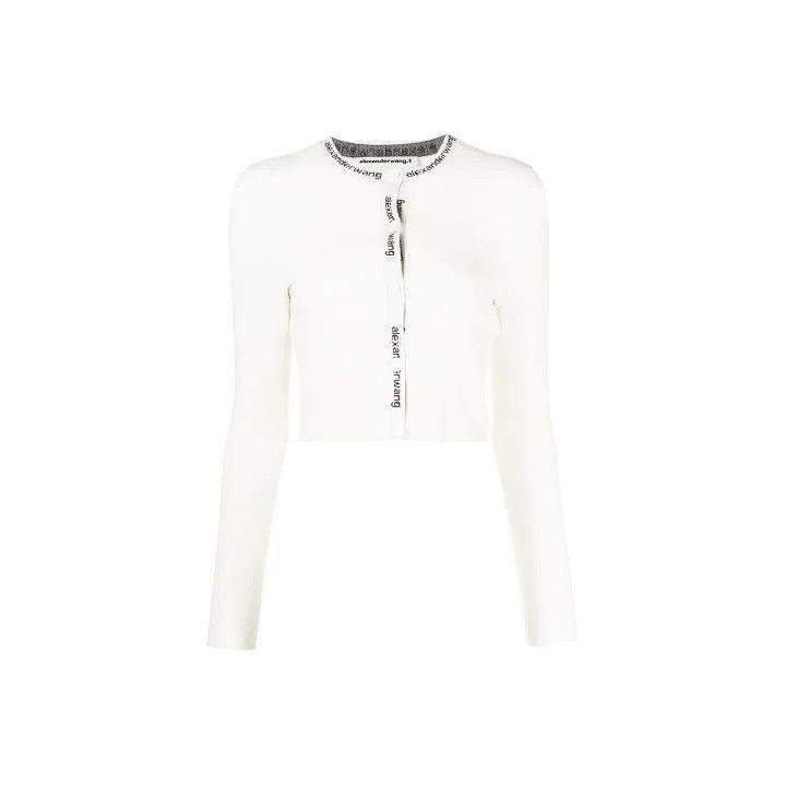 Alexander Wang Alexander Wang White Cropped Knit Cardigan - Size M / US 6-8 / IT 42-44 - 1 Thumbnail