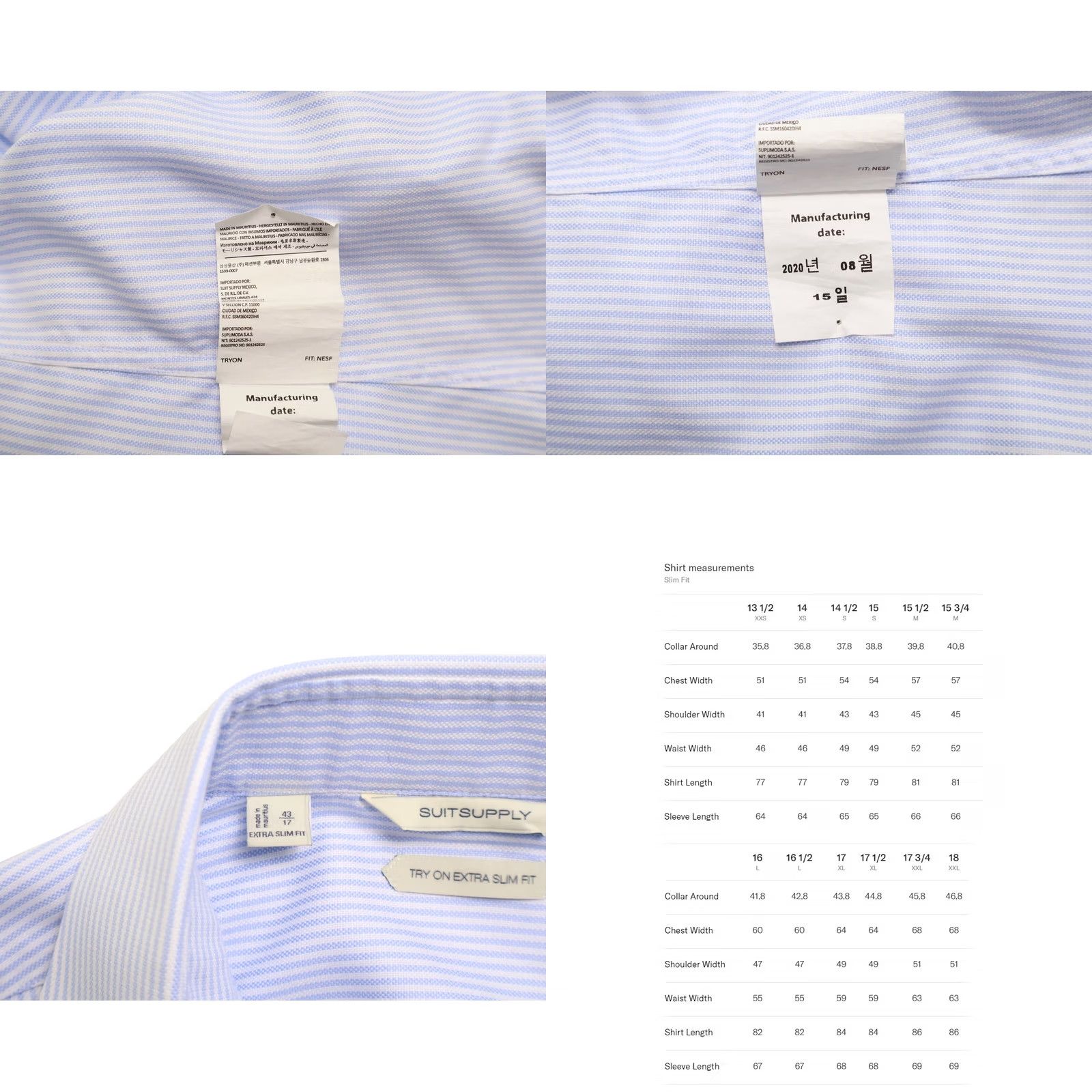 Suitsupply Suitsupply Pinstriped Dress Shirt Extra Slim Fit 43 / 17 Blue Men’s Long Sleeve Button-Up Formal Shirt Size 46R - 8 Thumbnail