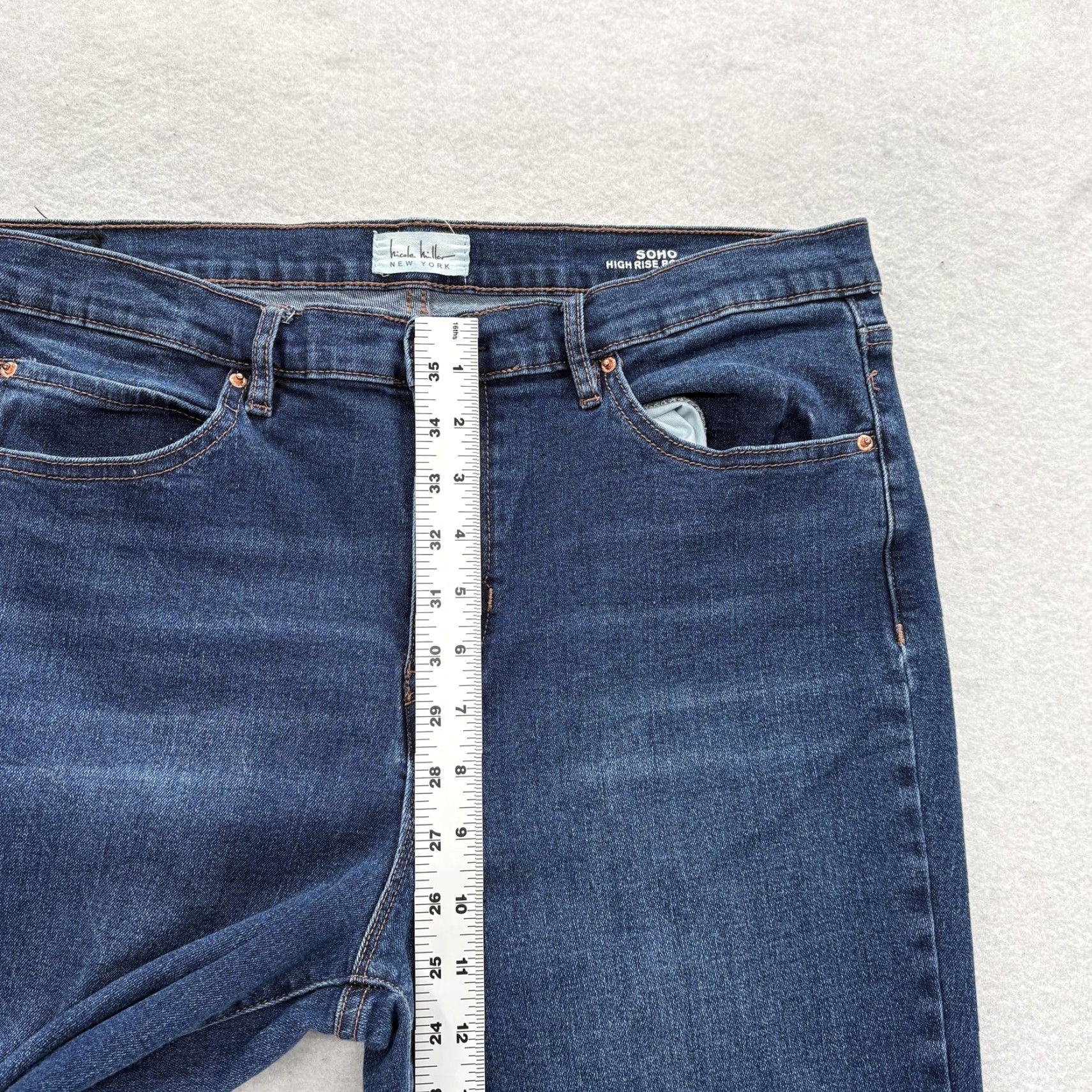Nicole Miller Nicole Miller Jeans Women 14 Blue Medium Wash Bootcut Distressed Stretch 5-Pocket High Rise Casual Womens Size 36" / US 14 / IT 50 - 6 Thumbnail