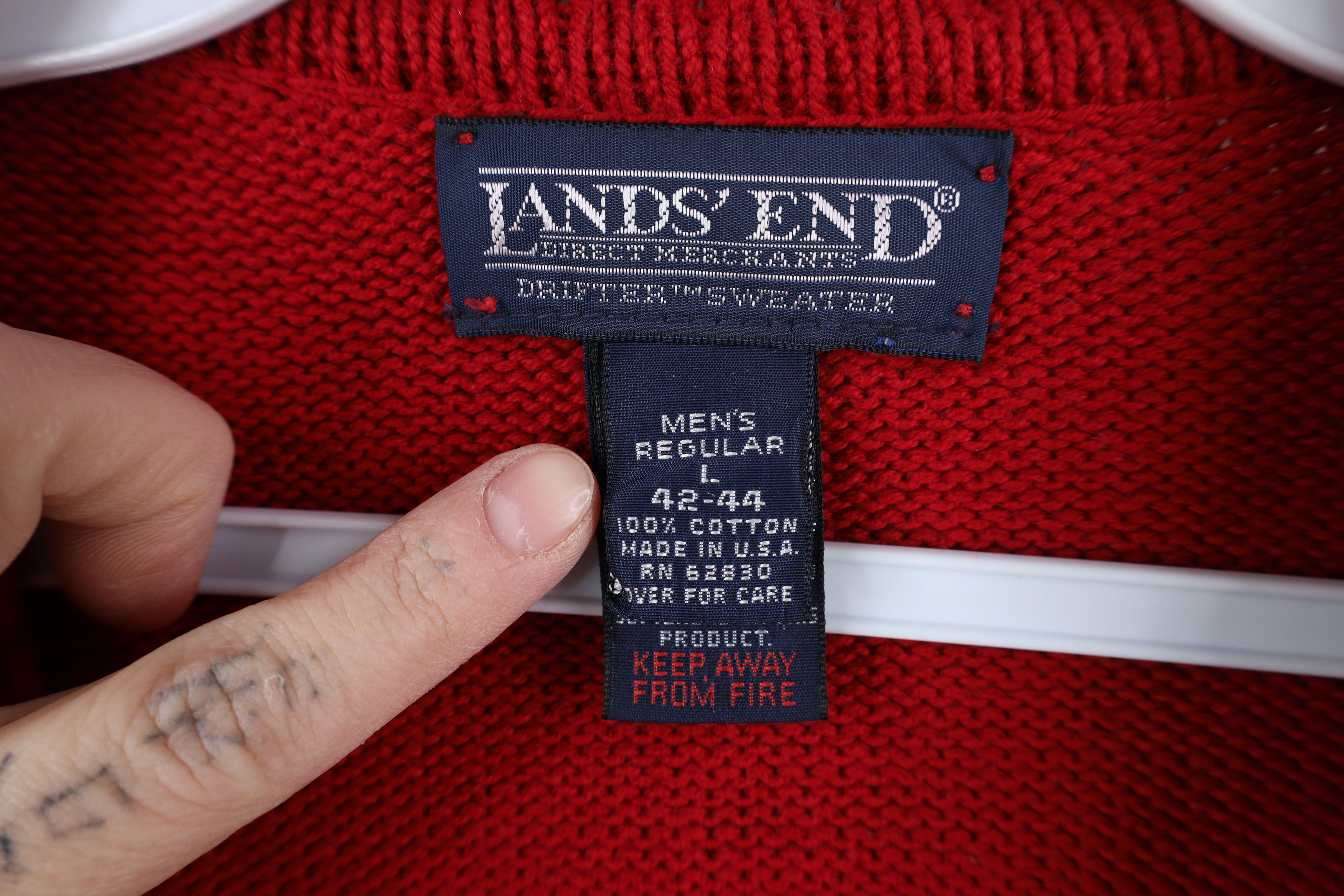 Lands' End × Vintage Vintage 90s Lands End Cotton Knit Crewneck Sweater Red USA Size US L / EU 52-54 / 3 - 6 Thumbnail