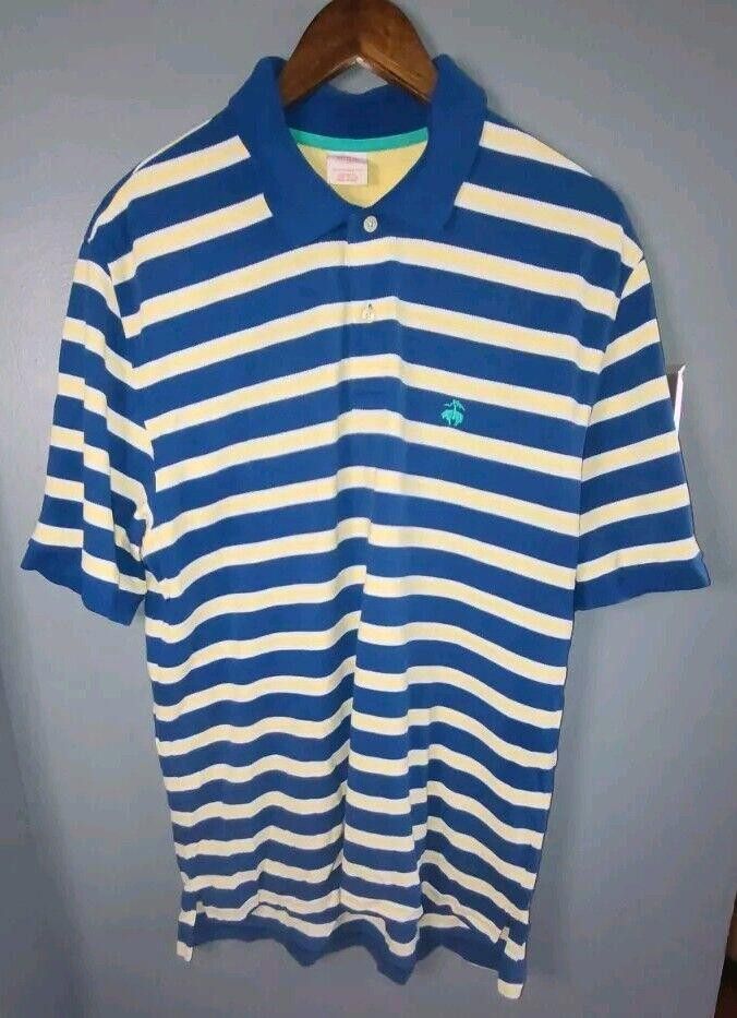Brooks Brothers Brooks Brothers Men's Polo Shirt Large Yellow Blue Stripes Size US L / EU 52-54 / 3 - 1 Thumbnail